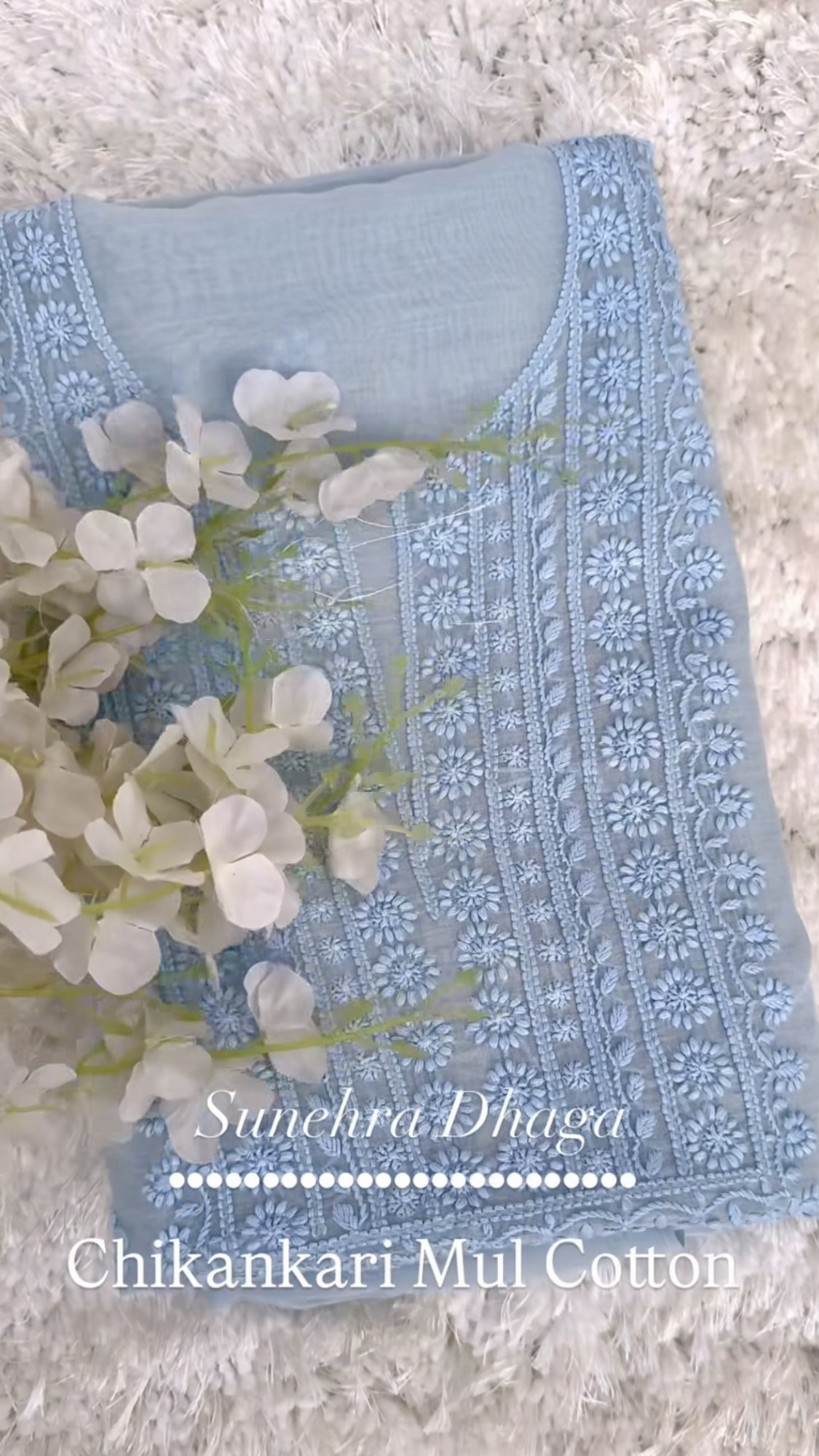 NEEL DHAGE Pure Chikankari Mul Cotton Unstitched Suit Set Powder Blue