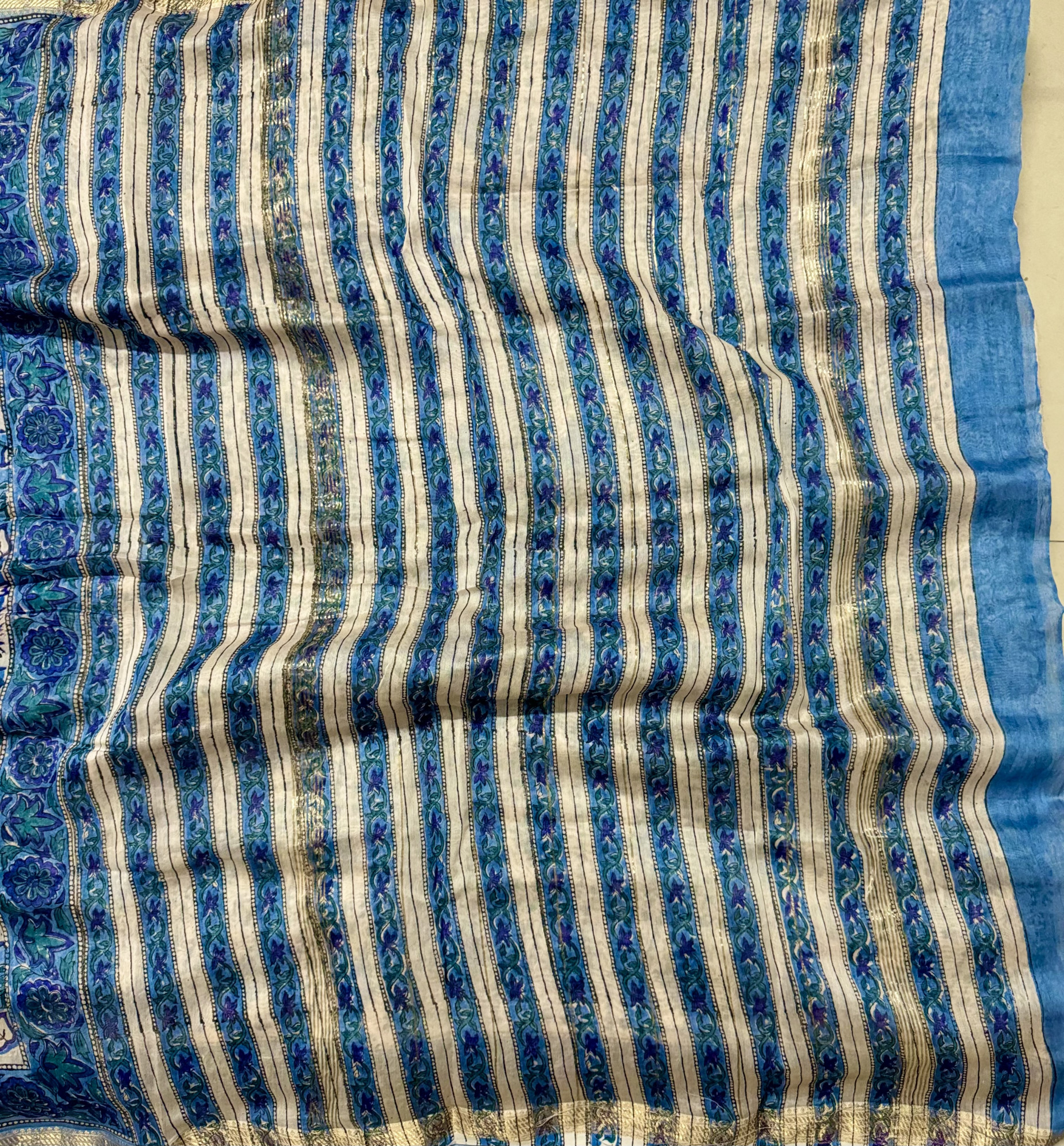 SAMANDAR NEELA-Maheshwari Silk Cotton Saree Handblock Prints