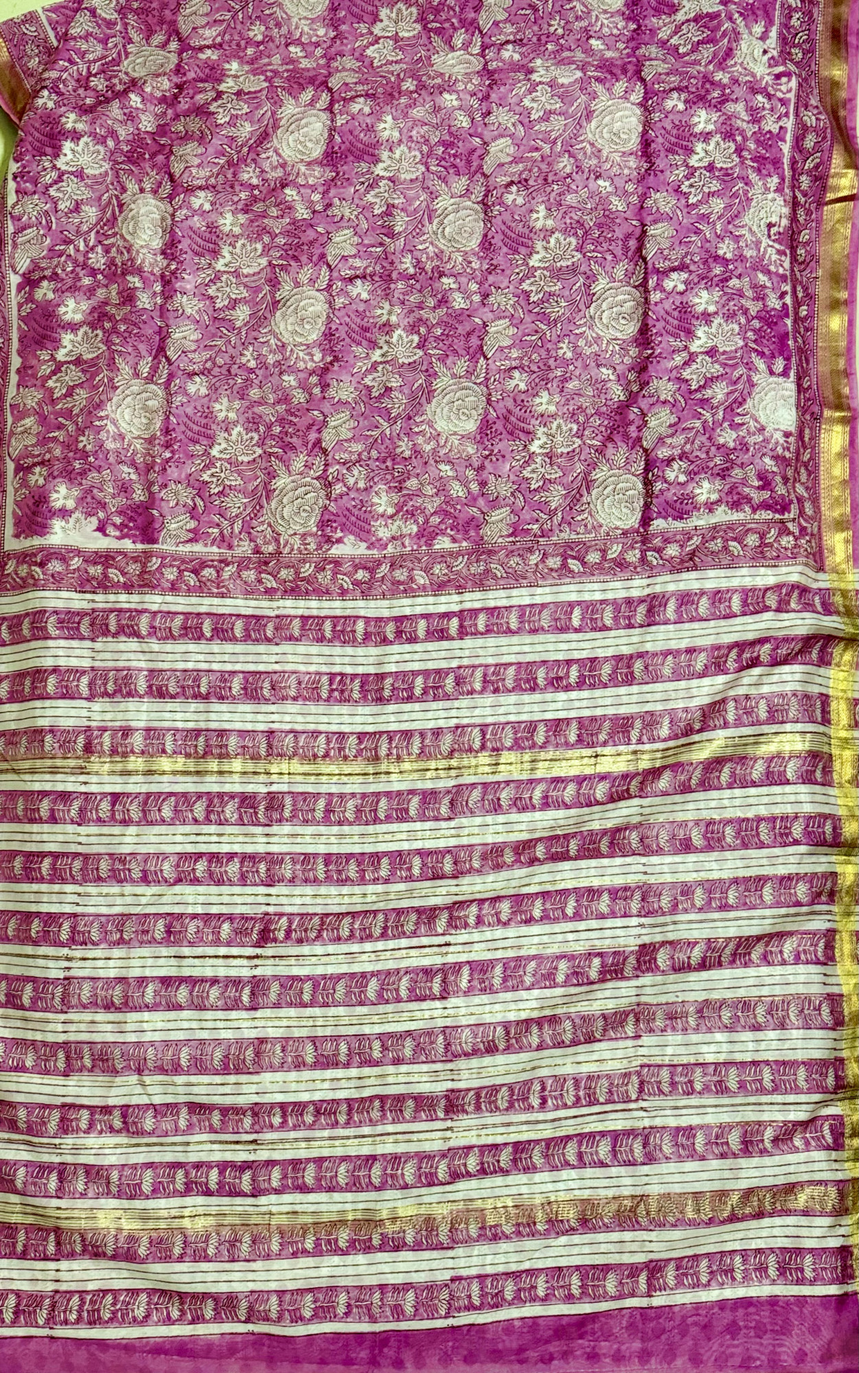 GULABI SAAZ-Maheshwari Silk Cotton Saree Handblock Prints
