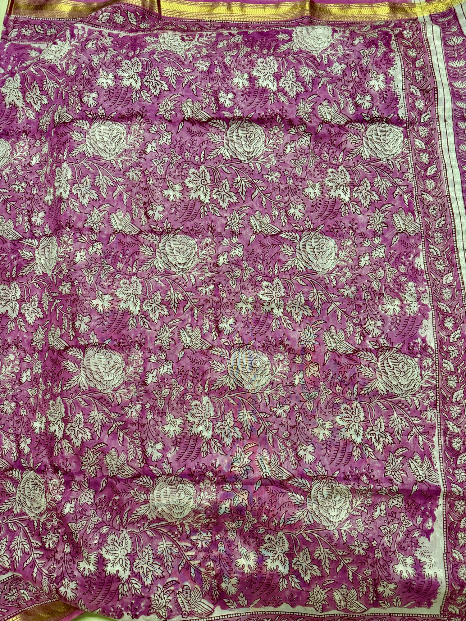 GULABI SAAZ-Maheshwari Silk Cotton Saree Handblock Prints