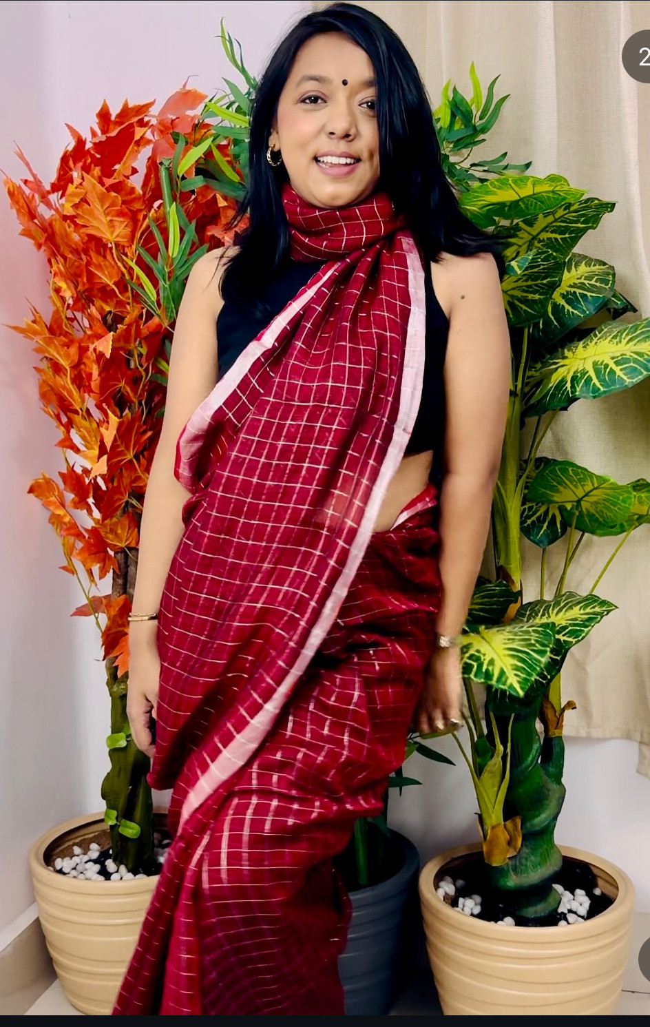 Rudrani - Handwoven Pure Linen Maroon-Red Saree