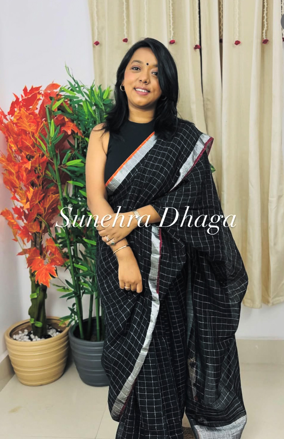Chandni Raat - Pure Handwoven Black Linen Saree