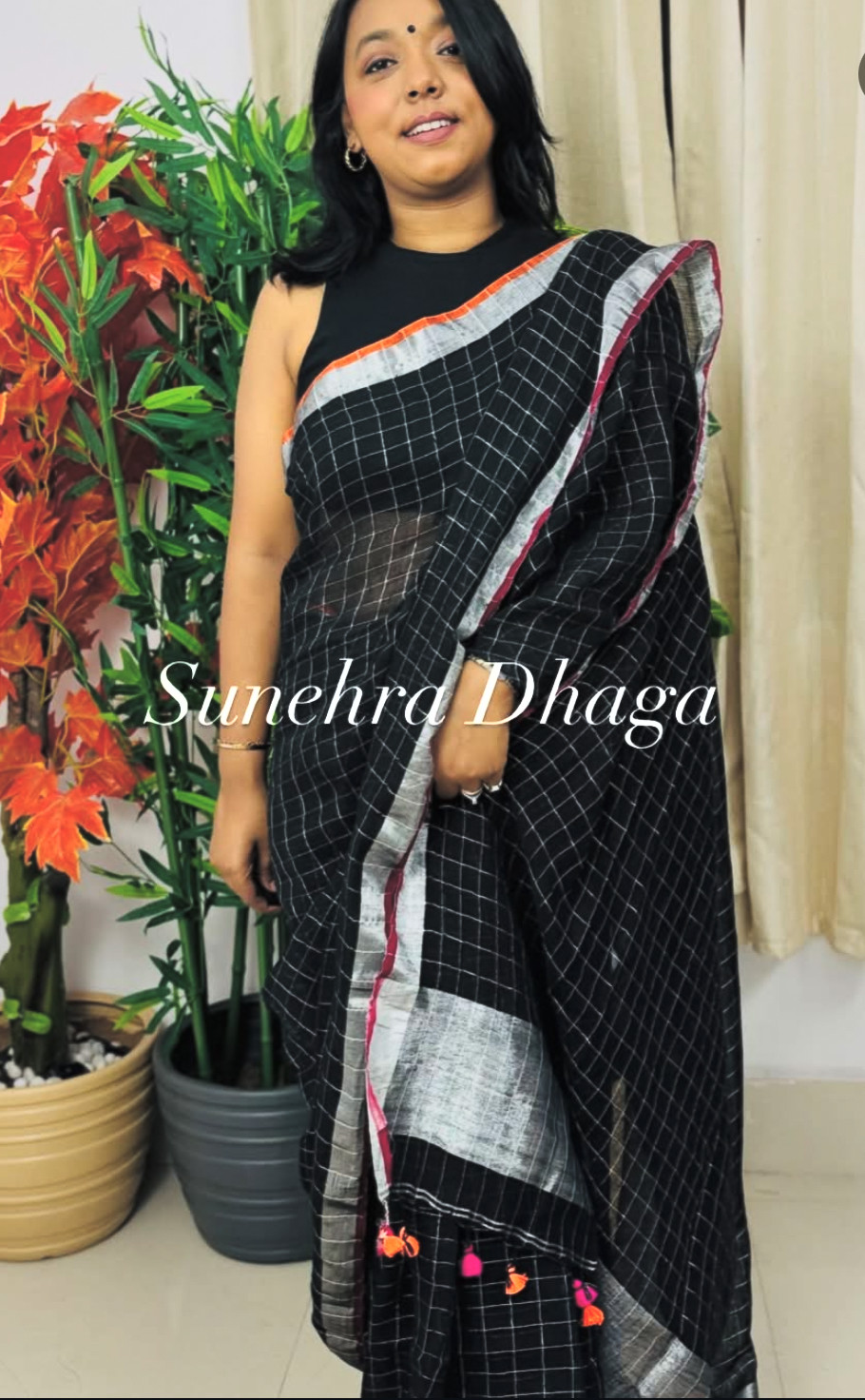 Chandni Raat - Pure Handwoven Black Linen Saree