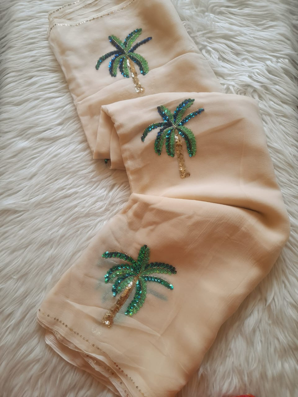 Tropical Whisper Hand-Embroidered Pure Chiffon Saree