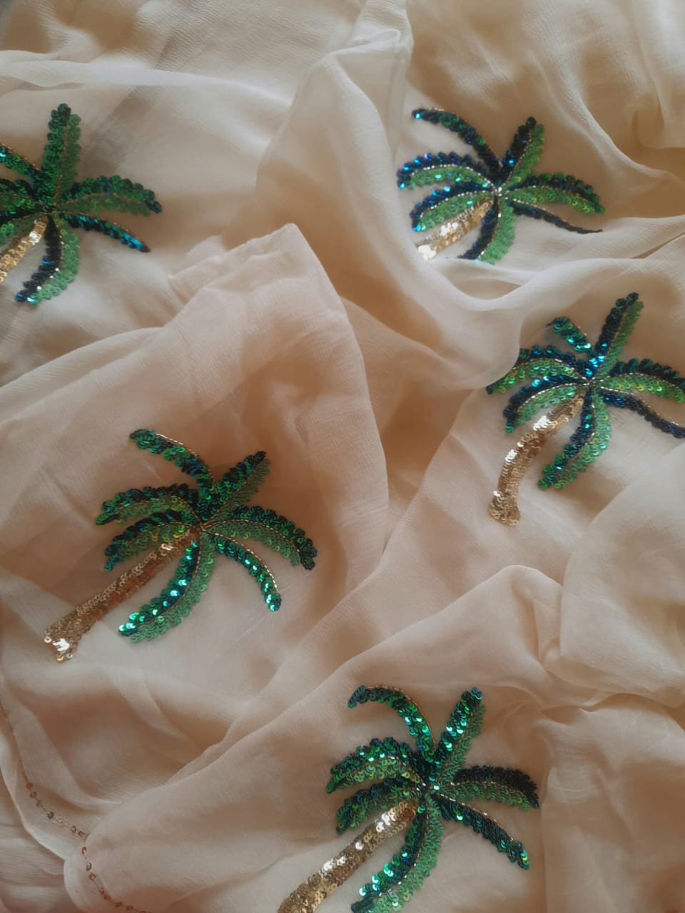 Tropical Whisper Hand-Embroidered Pure Chiffon Saree