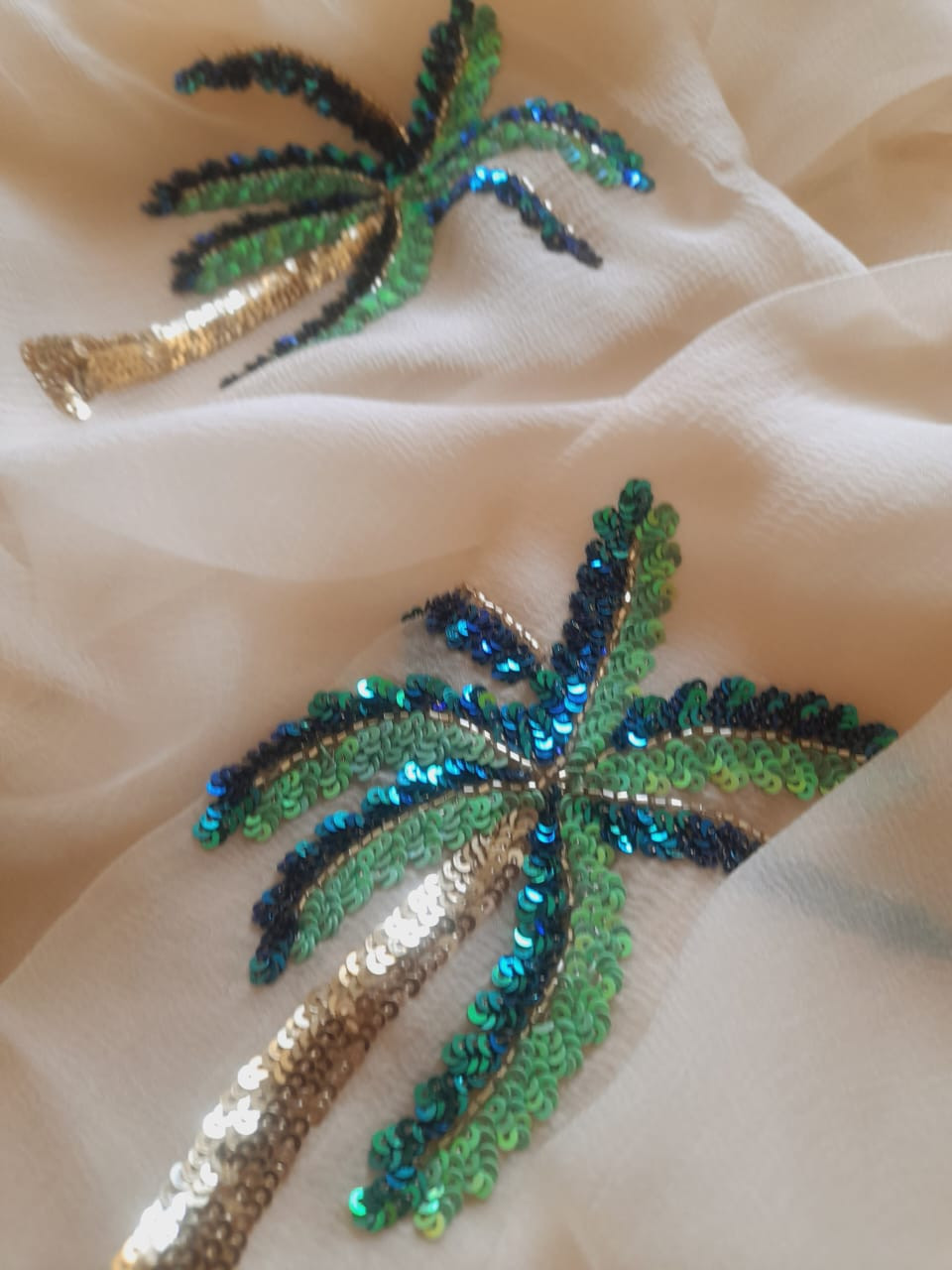 Tropical Whisper Hand-Embroidered Pure Chiffon Saree