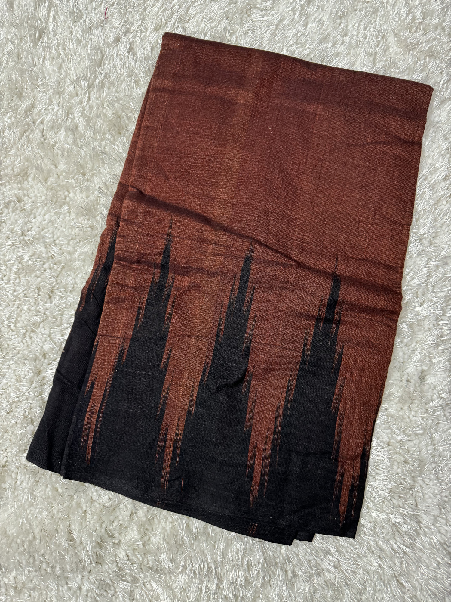 TARANGINI- Brown Handwoven Cotton Temple Border Ikat Saree