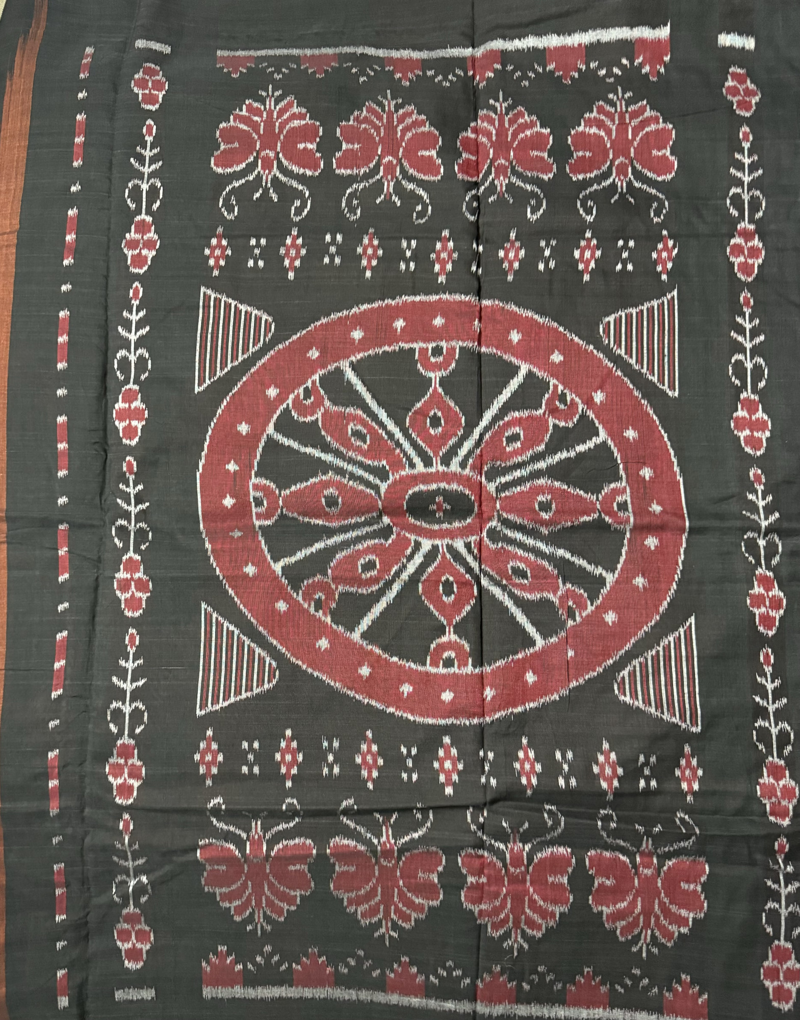 TARANGINI- Brown Handwoven Cotton Temple Border Ikat Saree