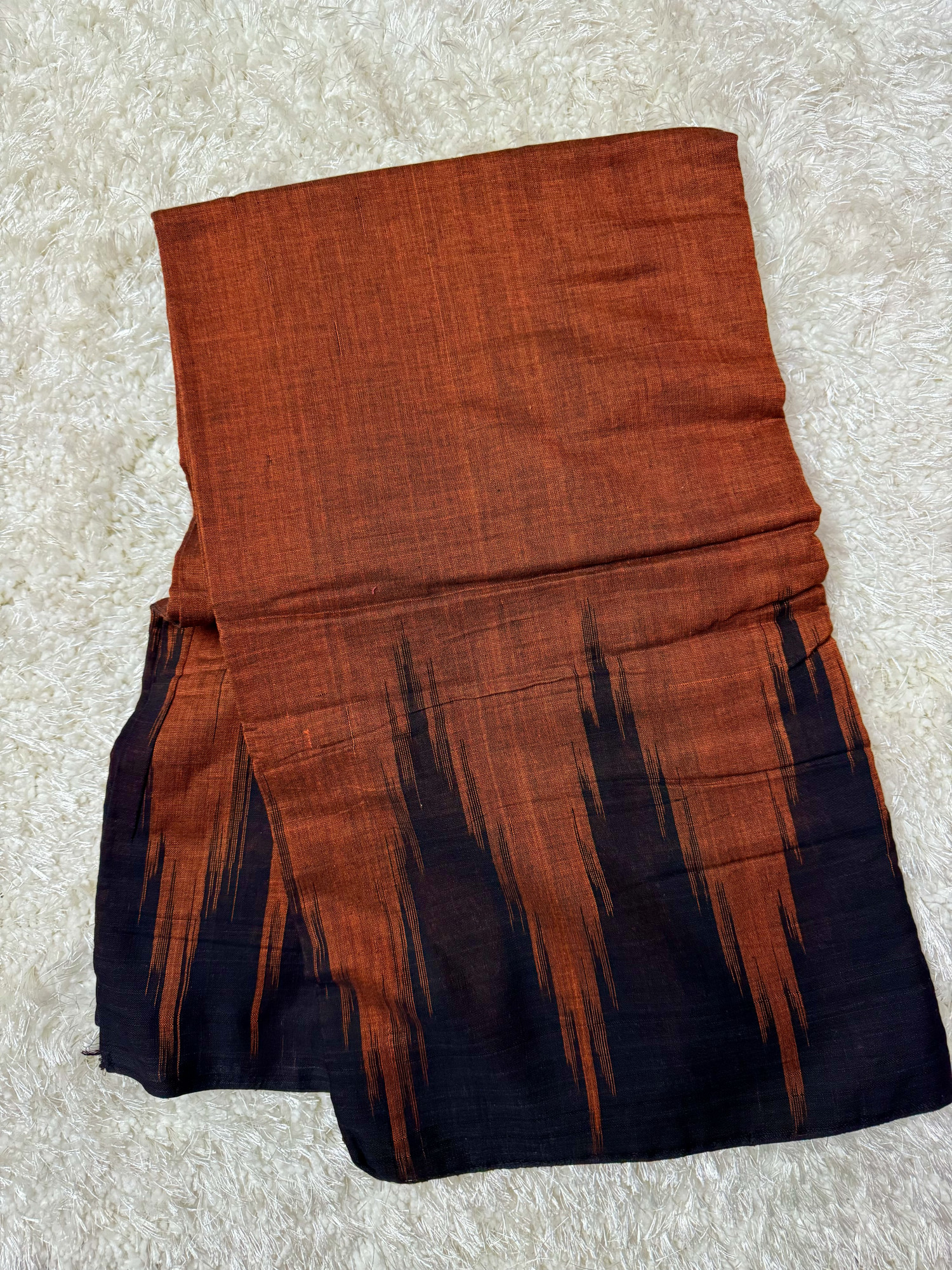 Mridangini Rustic Orange Handwoven Cotton Temple Border Ikat Saree