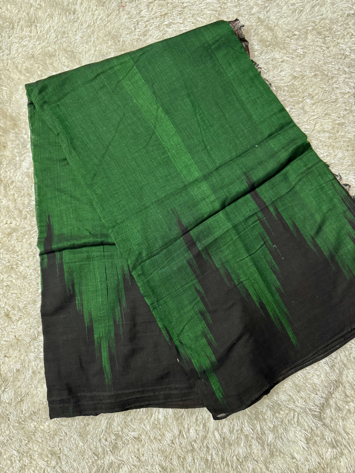 VEDIKA- Handwoven Green Black Ikat Cotton Saree