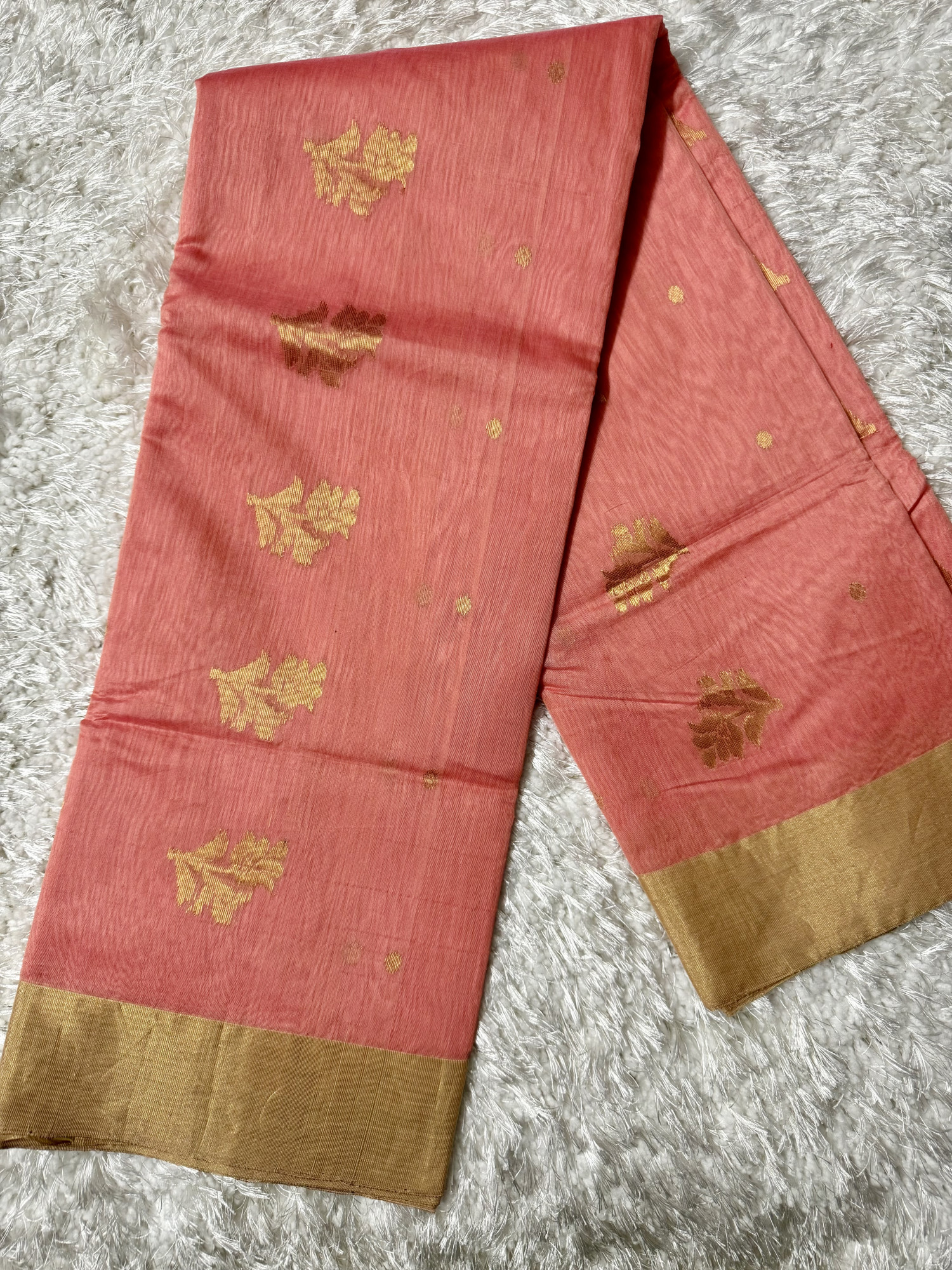 Peach Pink Handwoven Chanderi Silk Cotton Saree