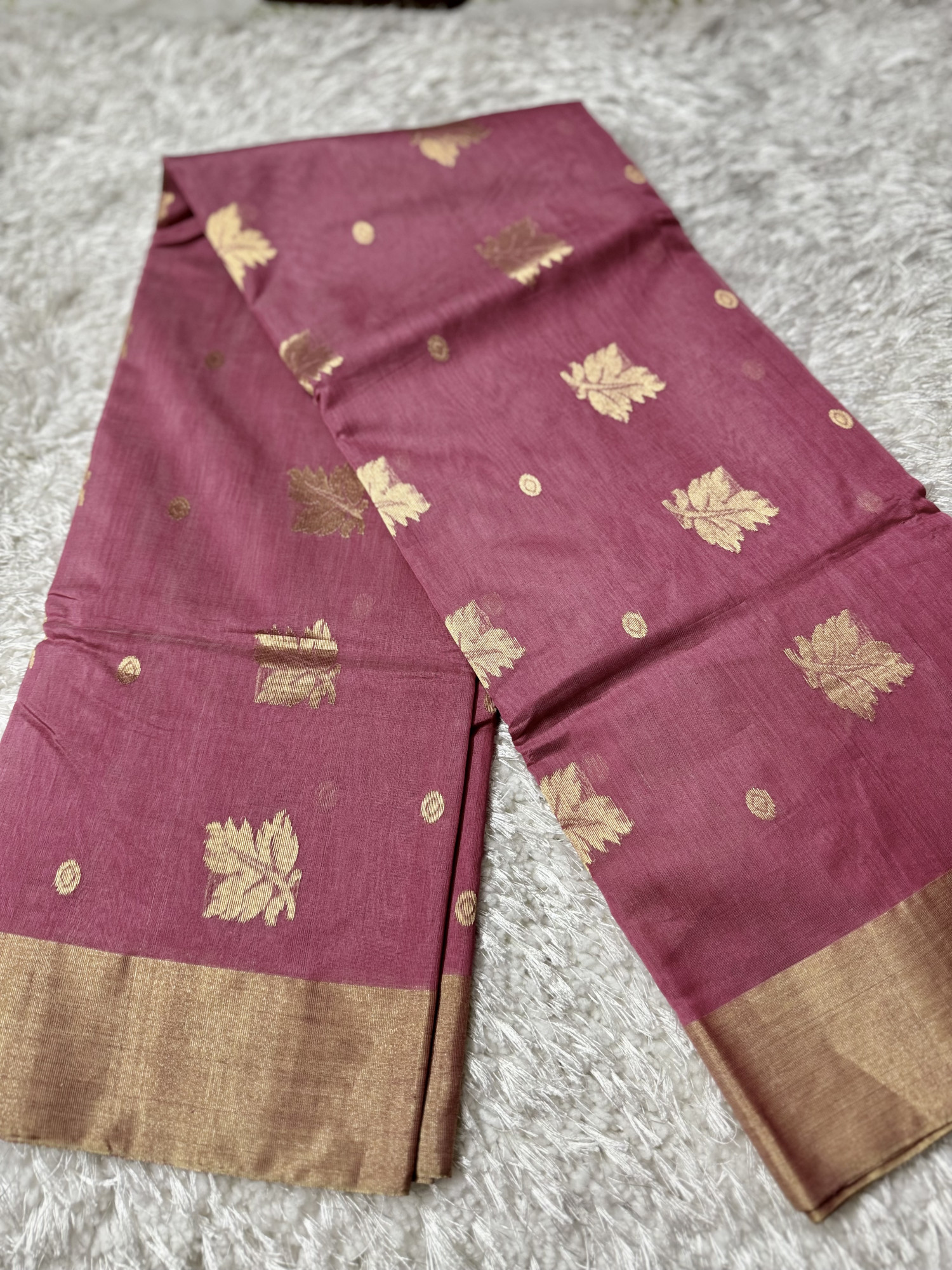 Old Rose Pink Chanderi Silk Cotton Handwoven Saree