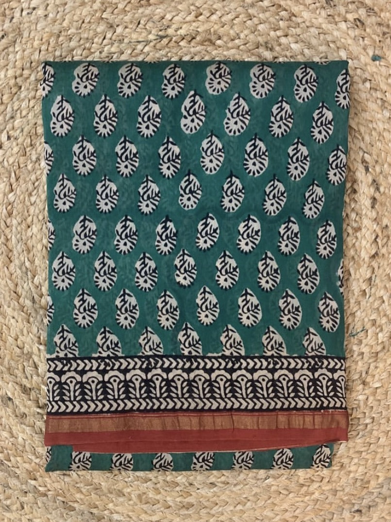 Forest Grace Chanderi Silk Cotton Hand Block Printed Saree