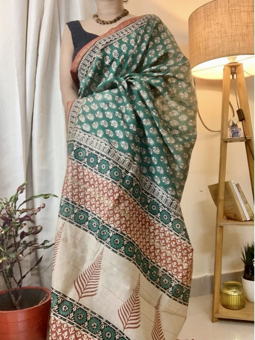 Forest Grace Chanderi Silk Cotton Hand Block Printed Saree