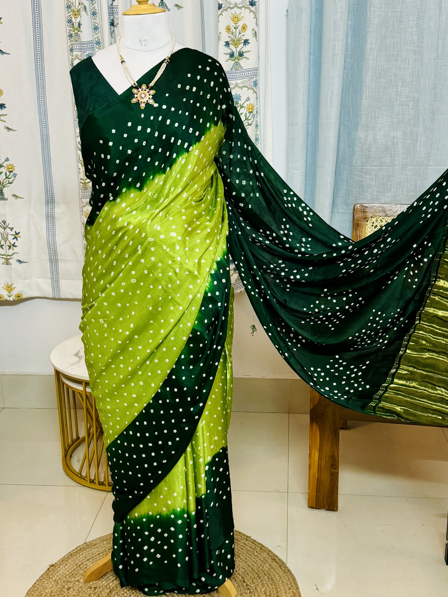 Handcrafted Bandhani Saree in Pure Modal Silk Green