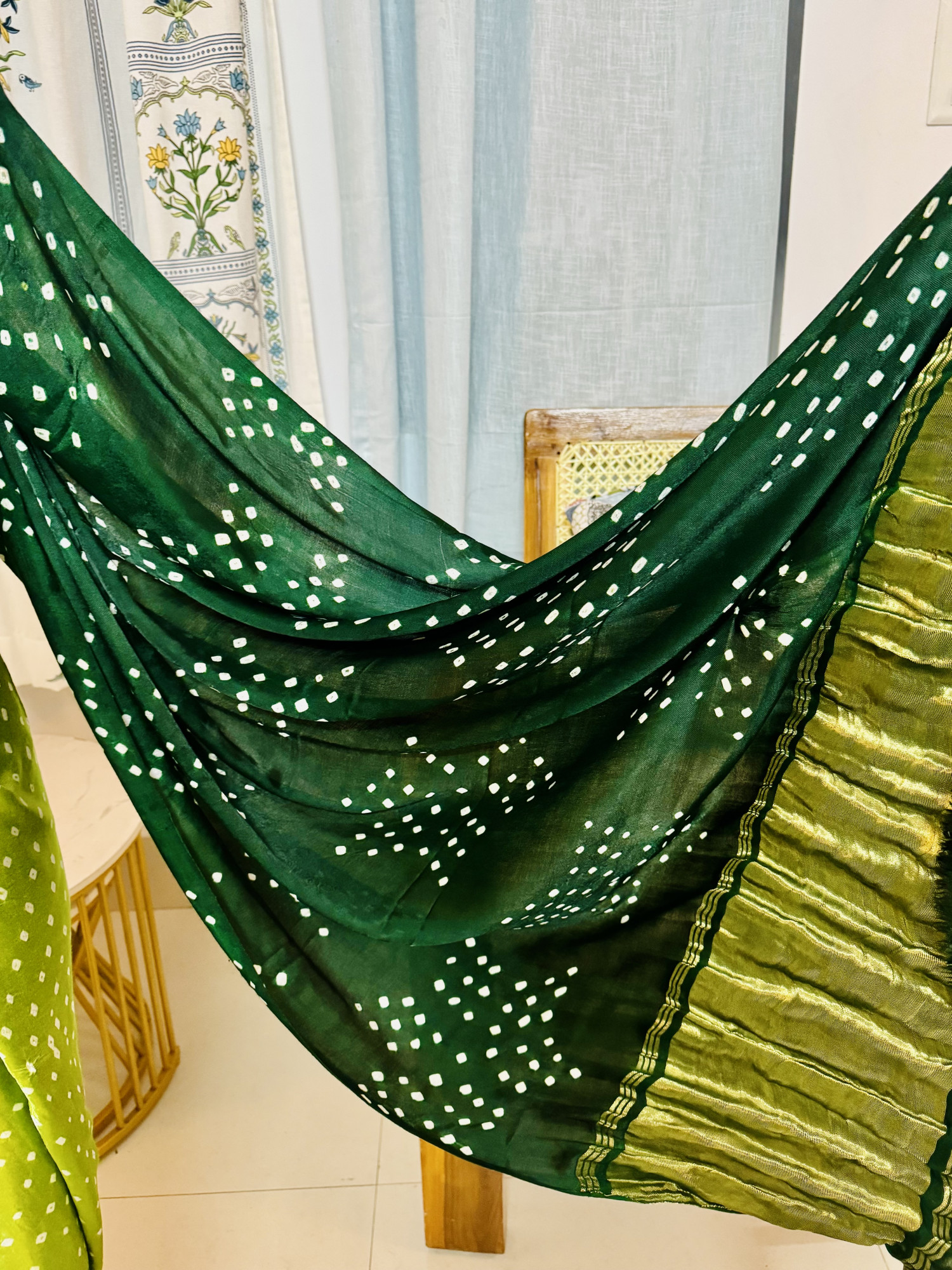 Handcrafted Bandhani Saree in Pure Modal Silk Green