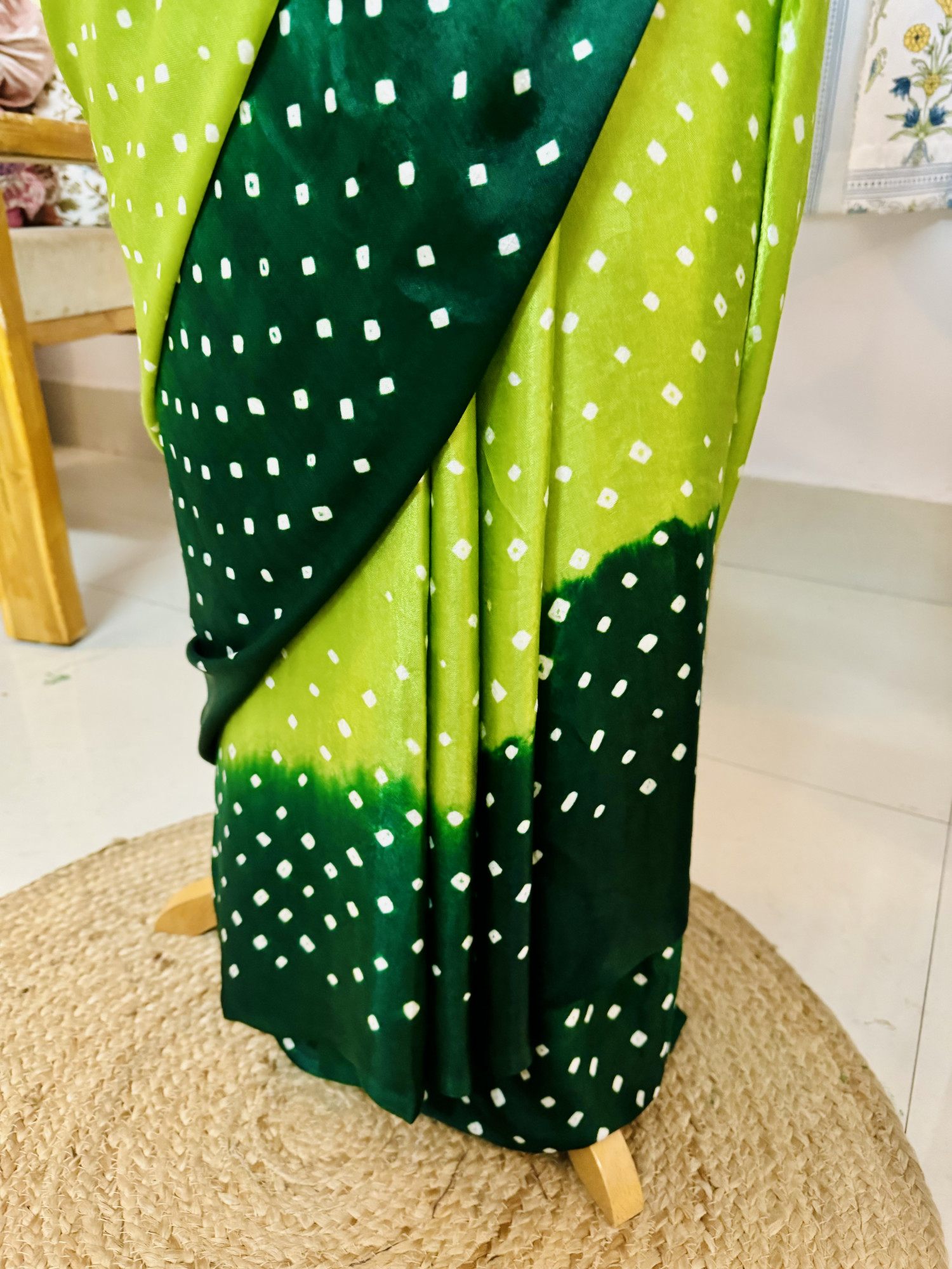 Handcrafted Bandhani Saree in Pure Modal Silk Green