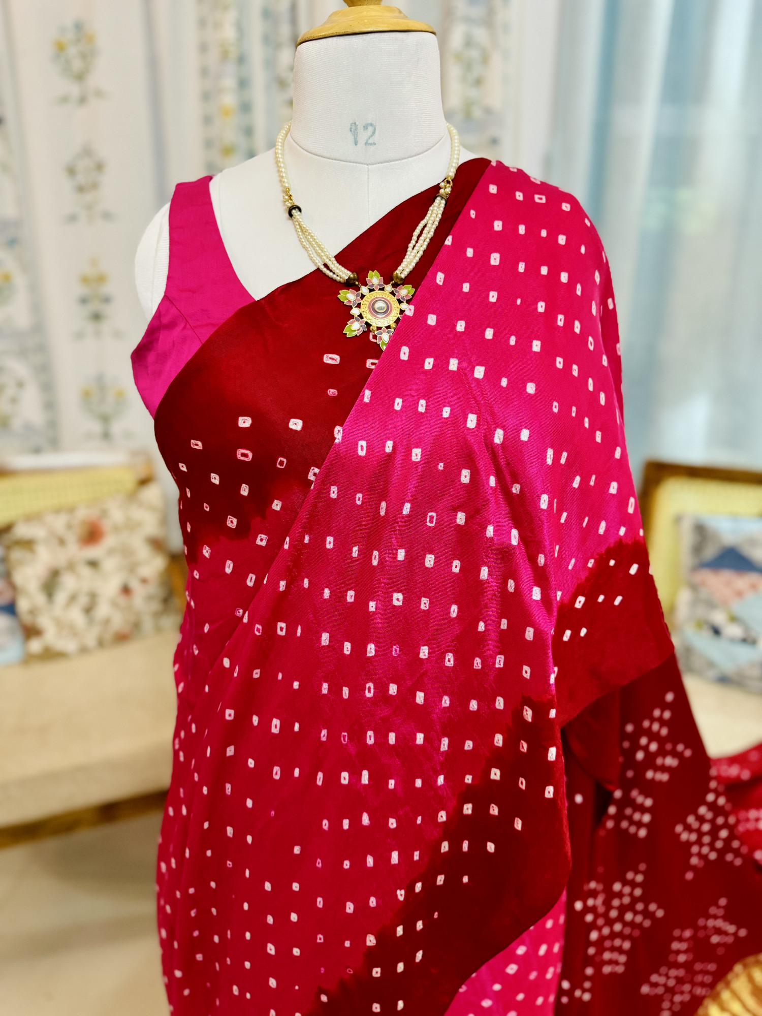 Handcrafted Bandhani Saree in Pure Modal Silk RedPink