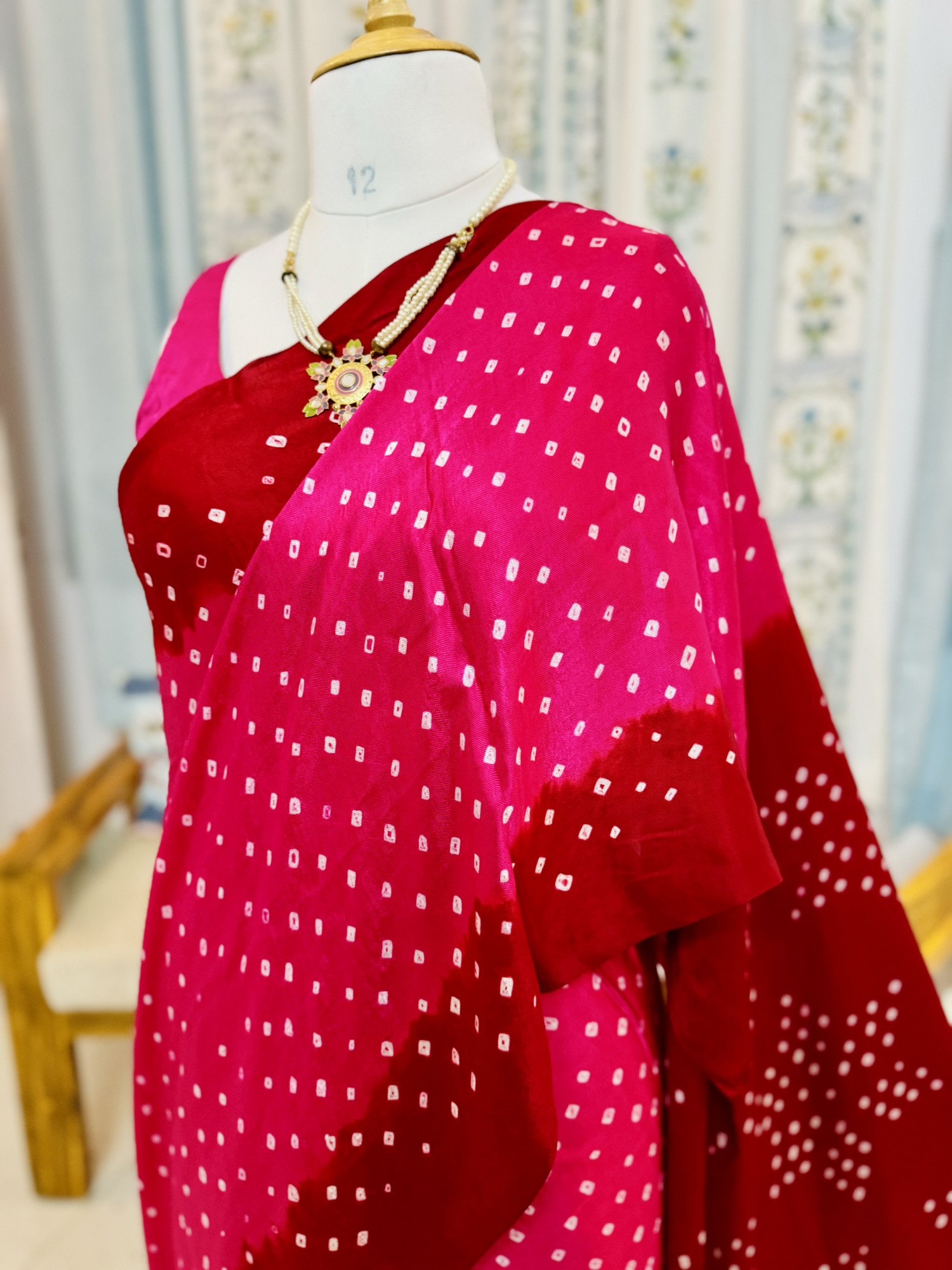 Handcrafted Bandhani Saree in Pure Modal Silk RedPink