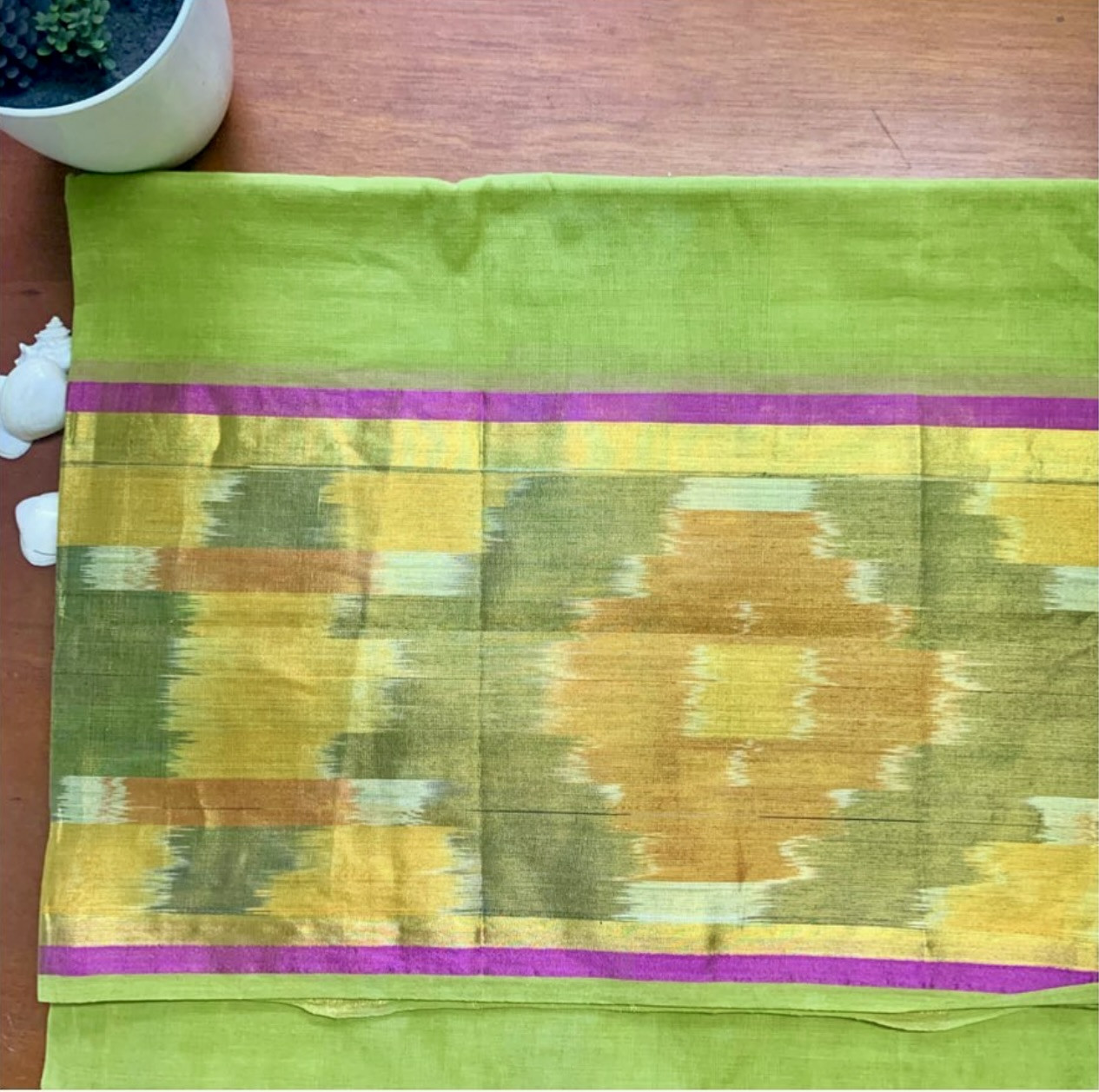 Parijat Venkatagiri Handwoven Cotton Saree in Parrot Green