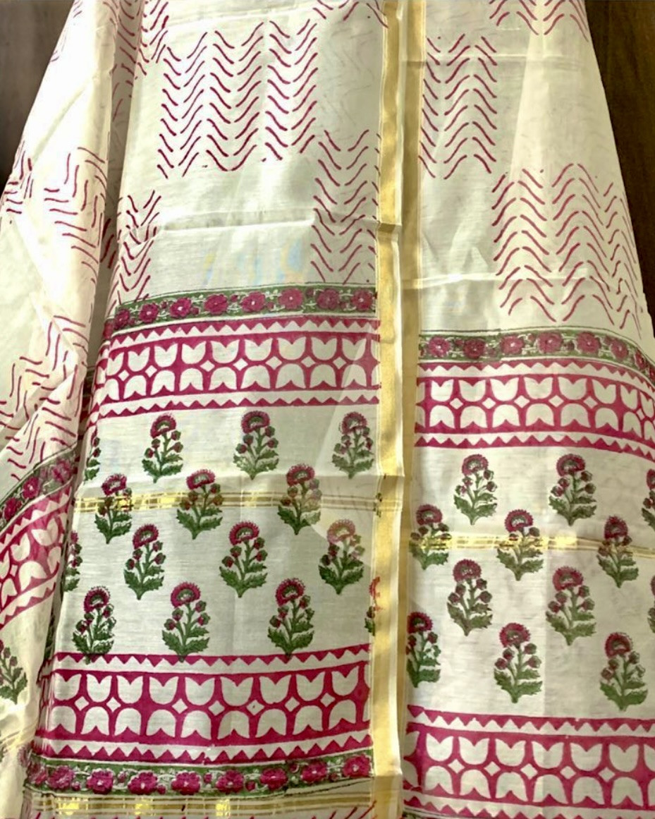 Vasanti Hand Block Printed Chanderi Suit Set Unstitched