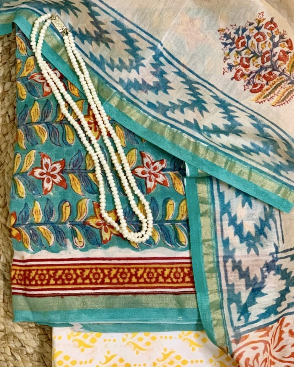 Neel Kamal Hand Block Printed Chanderi Suit Set Unstitched