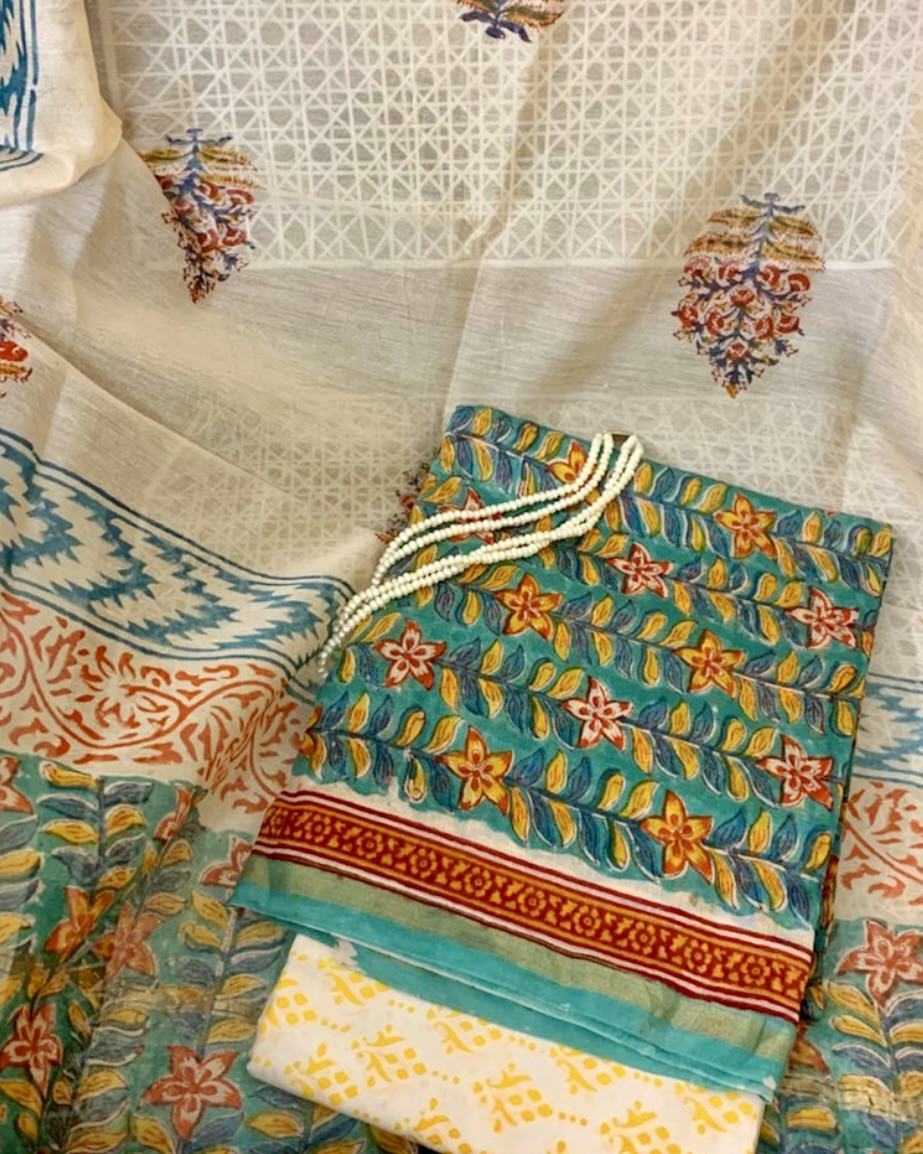 Neel Kamal Hand Block Printed Chanderi Suit Set Unstitched