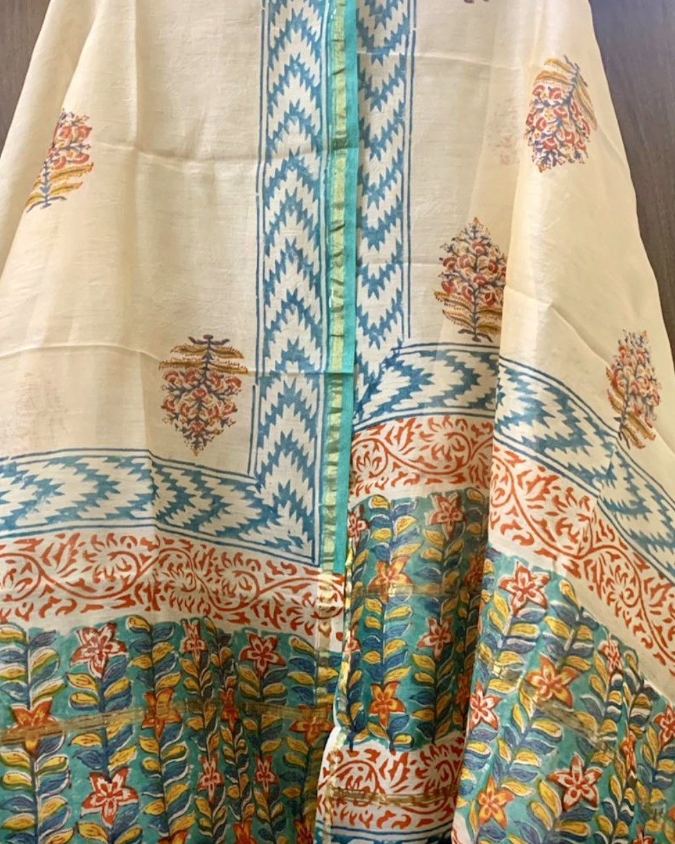 Neel Kamal Hand Block Printed Chanderi Suit Set Unstitched