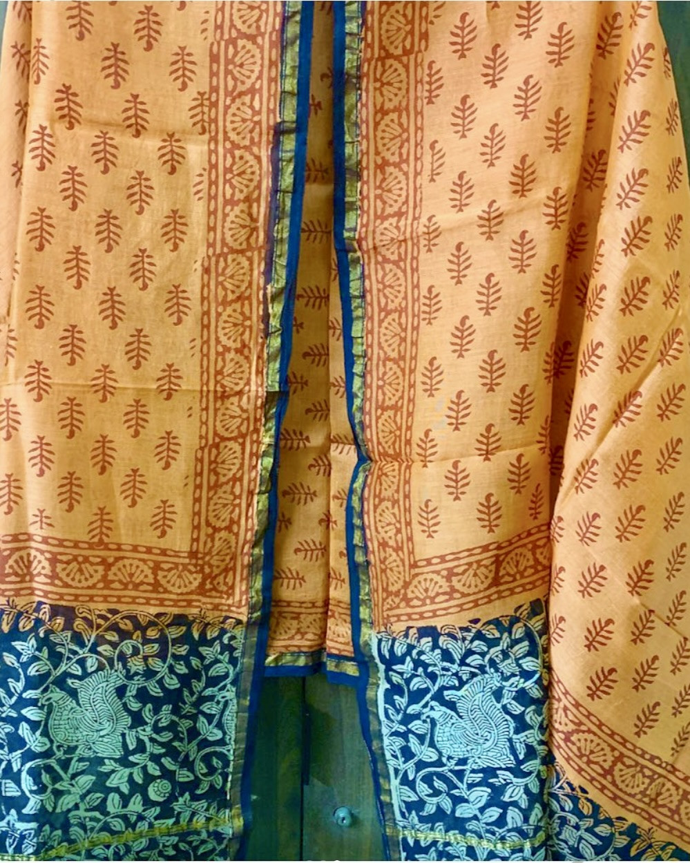 Navrangi Hand Block Printed Chanderi Suit Set Unstitched