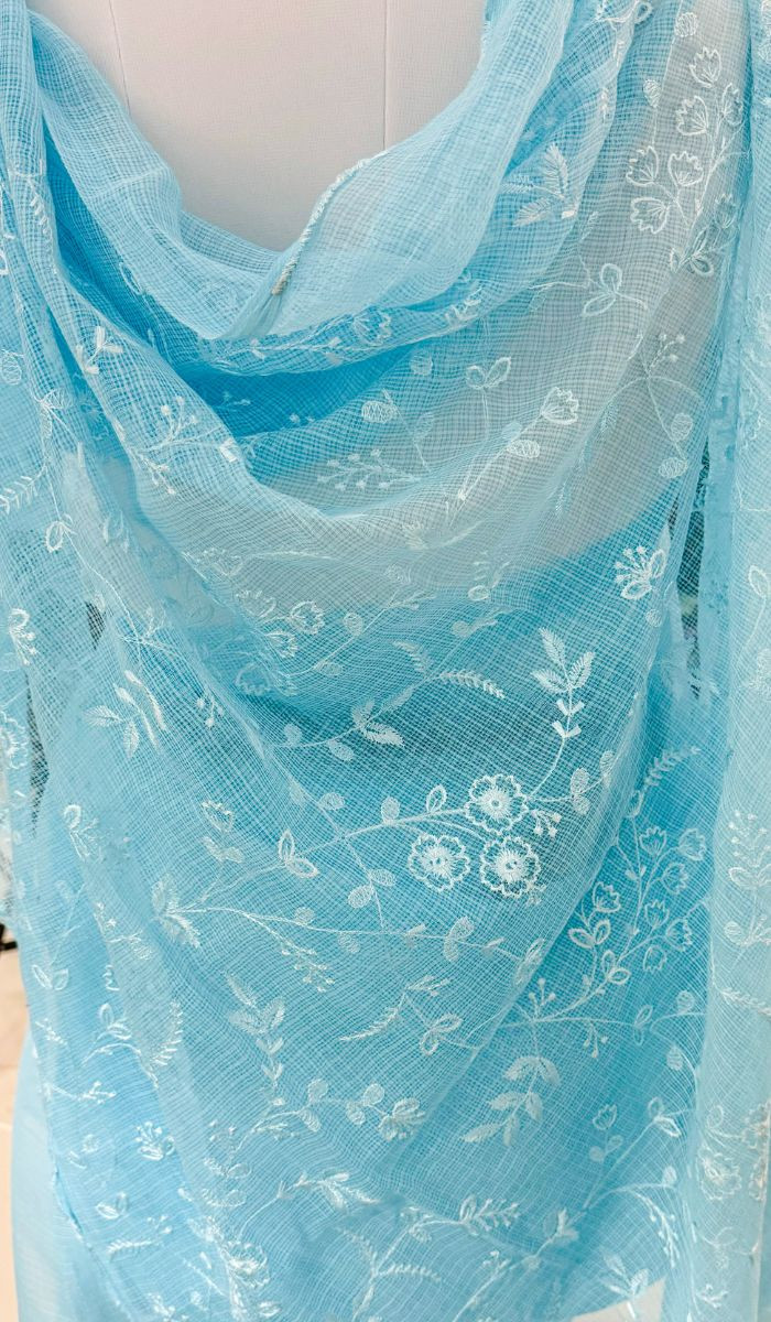 Neelangi Pure Cotton Kota Doria Saree - Cloudy Blue