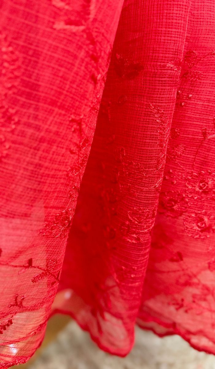 Gulnaar Pure Cotton Red Kota Doria Saree Rose Red