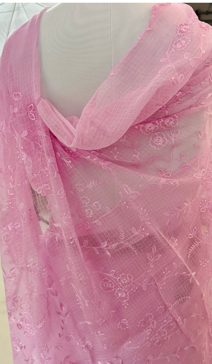 Suhani Light Pink Kota Doria Saree with Embroidery Scallop Border