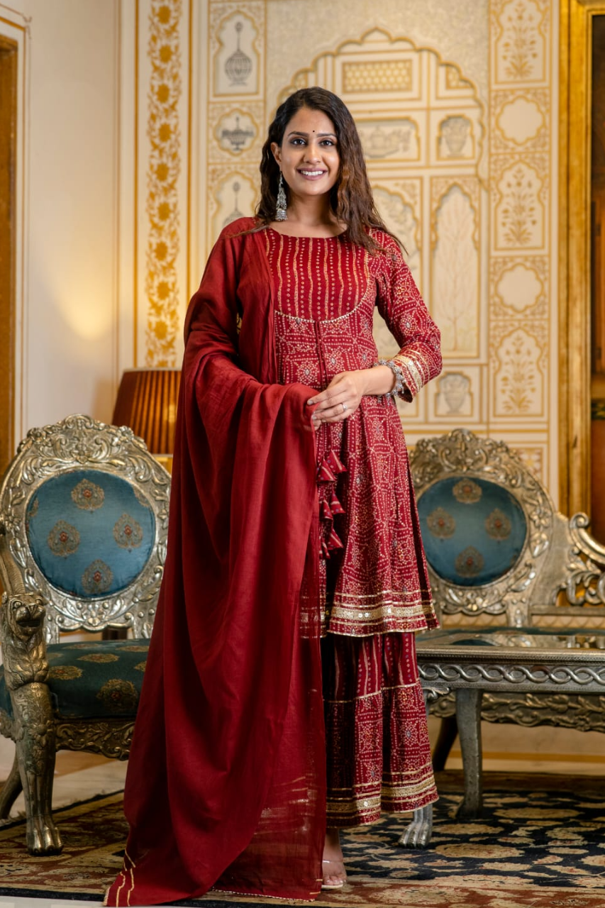 Premium Modal Slub Peplum Sharara Dupatta GS81350