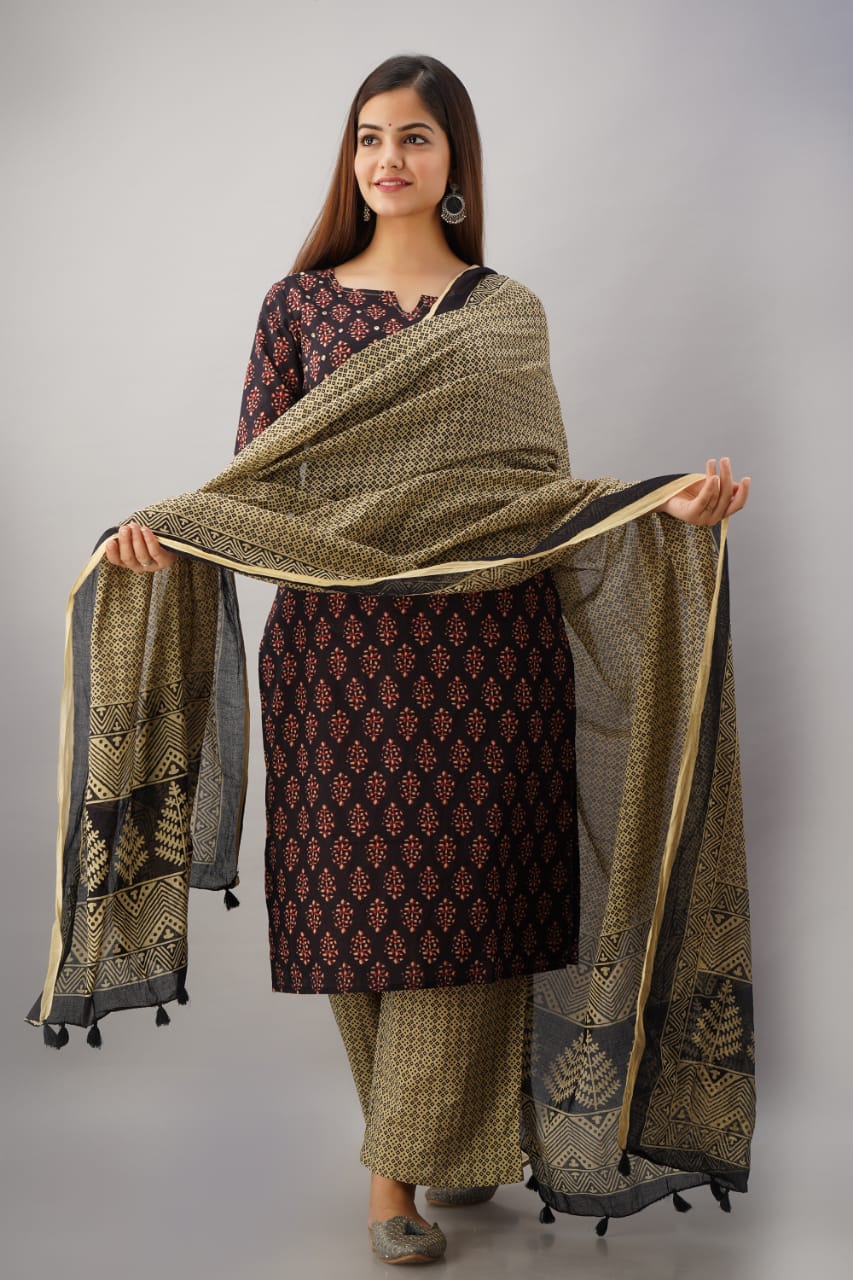 Cotton Kurti Palazzo Dupatta Set GH3