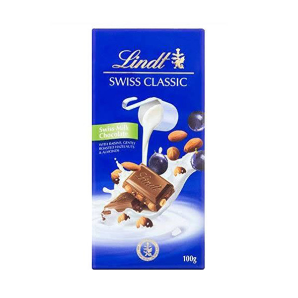LINDT SWISS CLASSIC MILK CHOCOLATE RAISIN NUT 100G