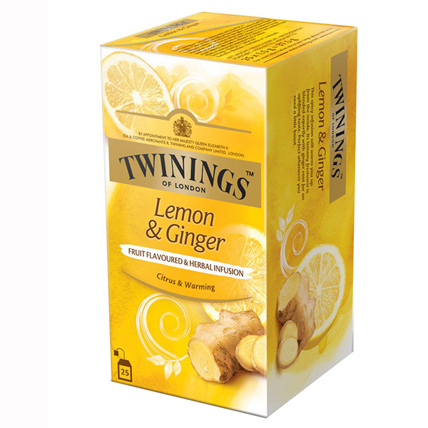 Image of TWININGS LEMON &amp; GINGER TEA BAGS 25N