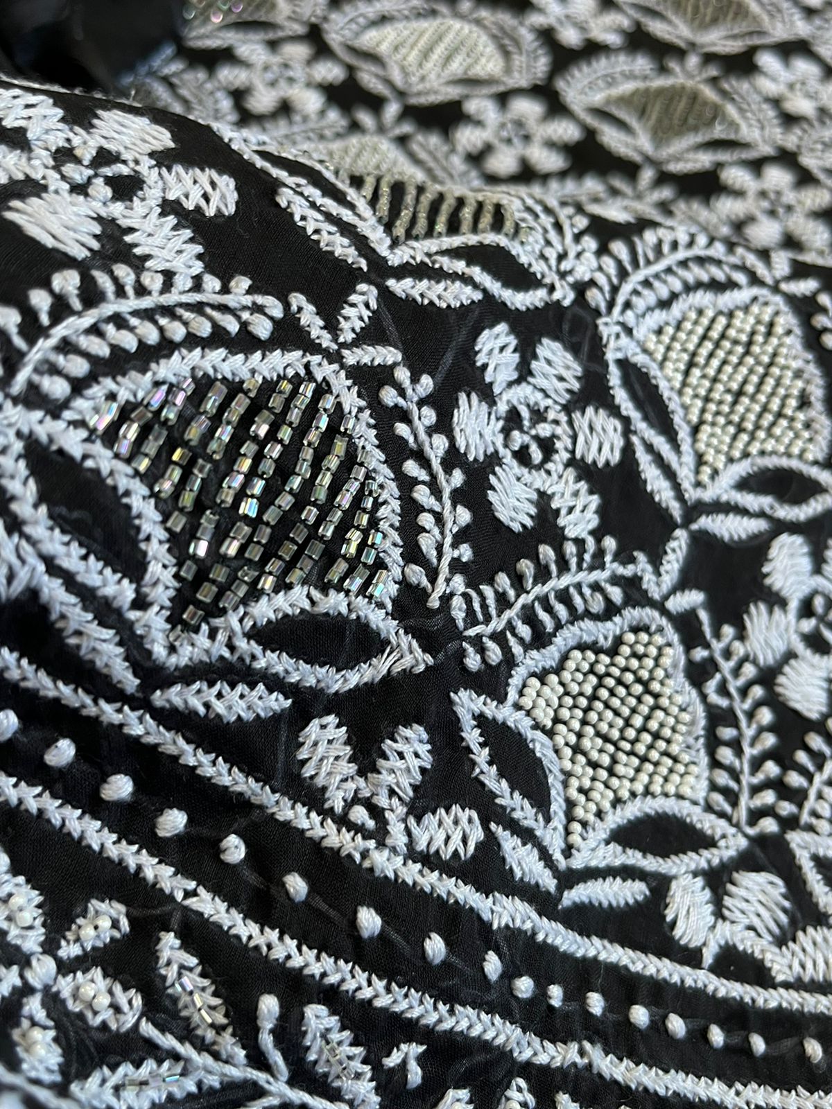 Pure mul cotton Hand Embroidered Chikankari Party Wear 3 piece suit - Black