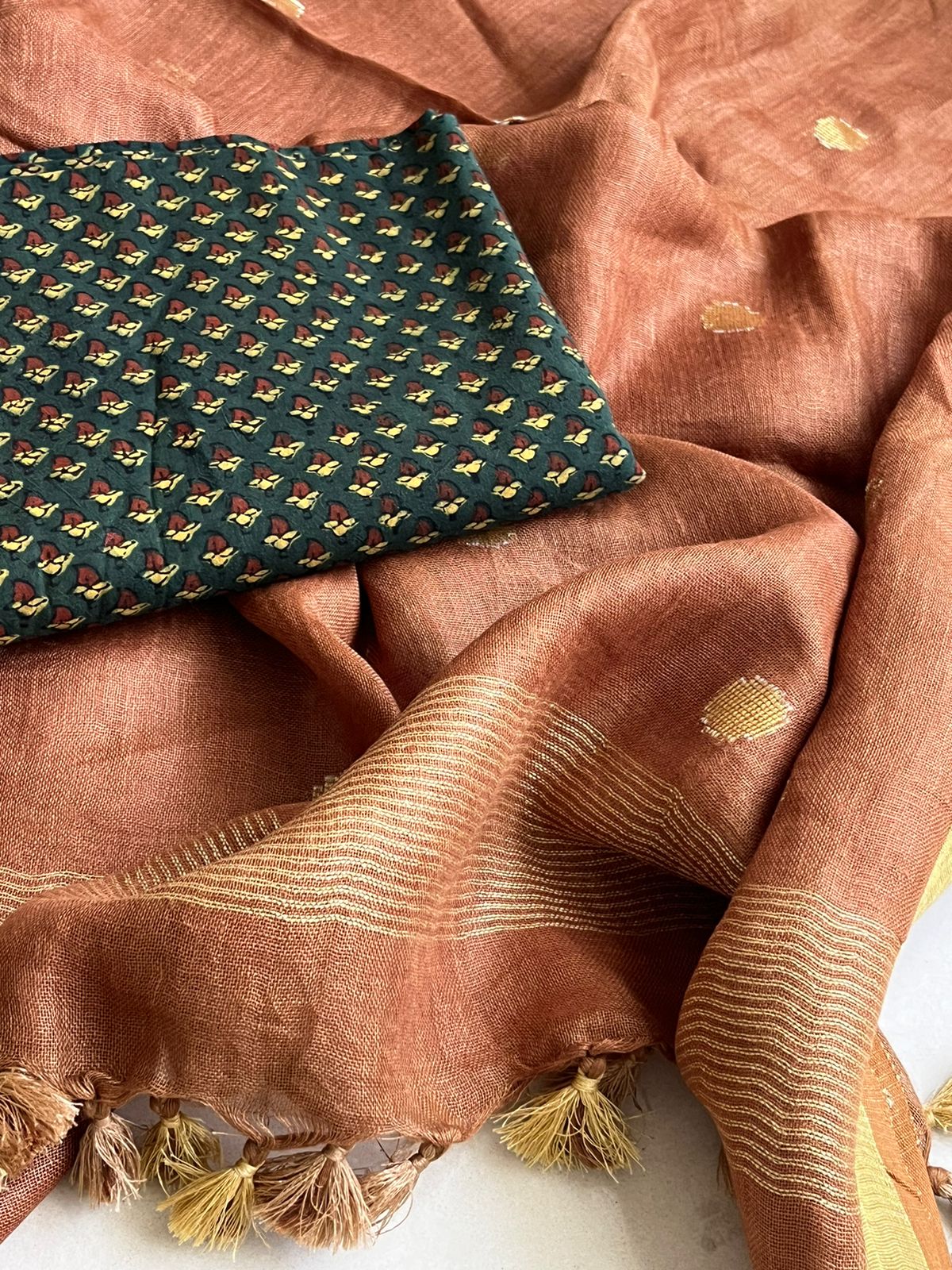 Pure Cotton Ajrakh Kurta and Linen Dupatta Sets