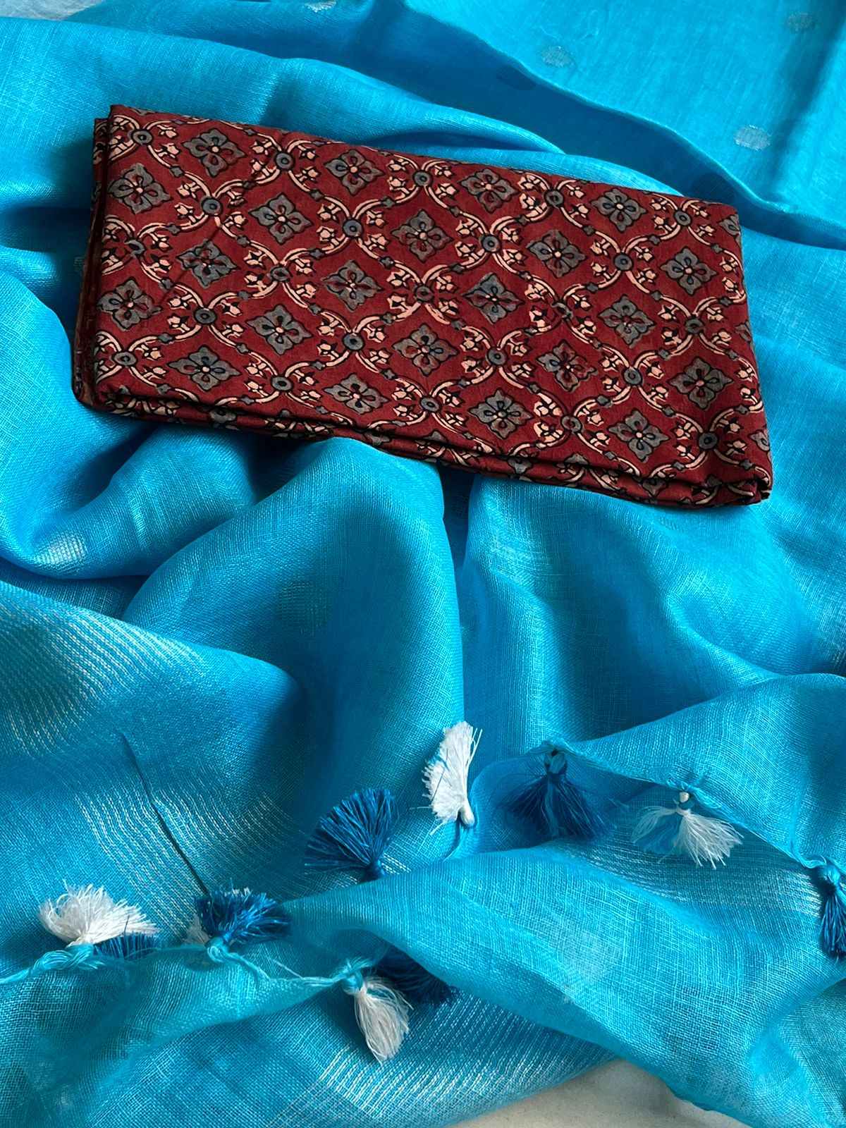 Pure Cotton Ajrakh Kurta and Linen Dupatta Sets