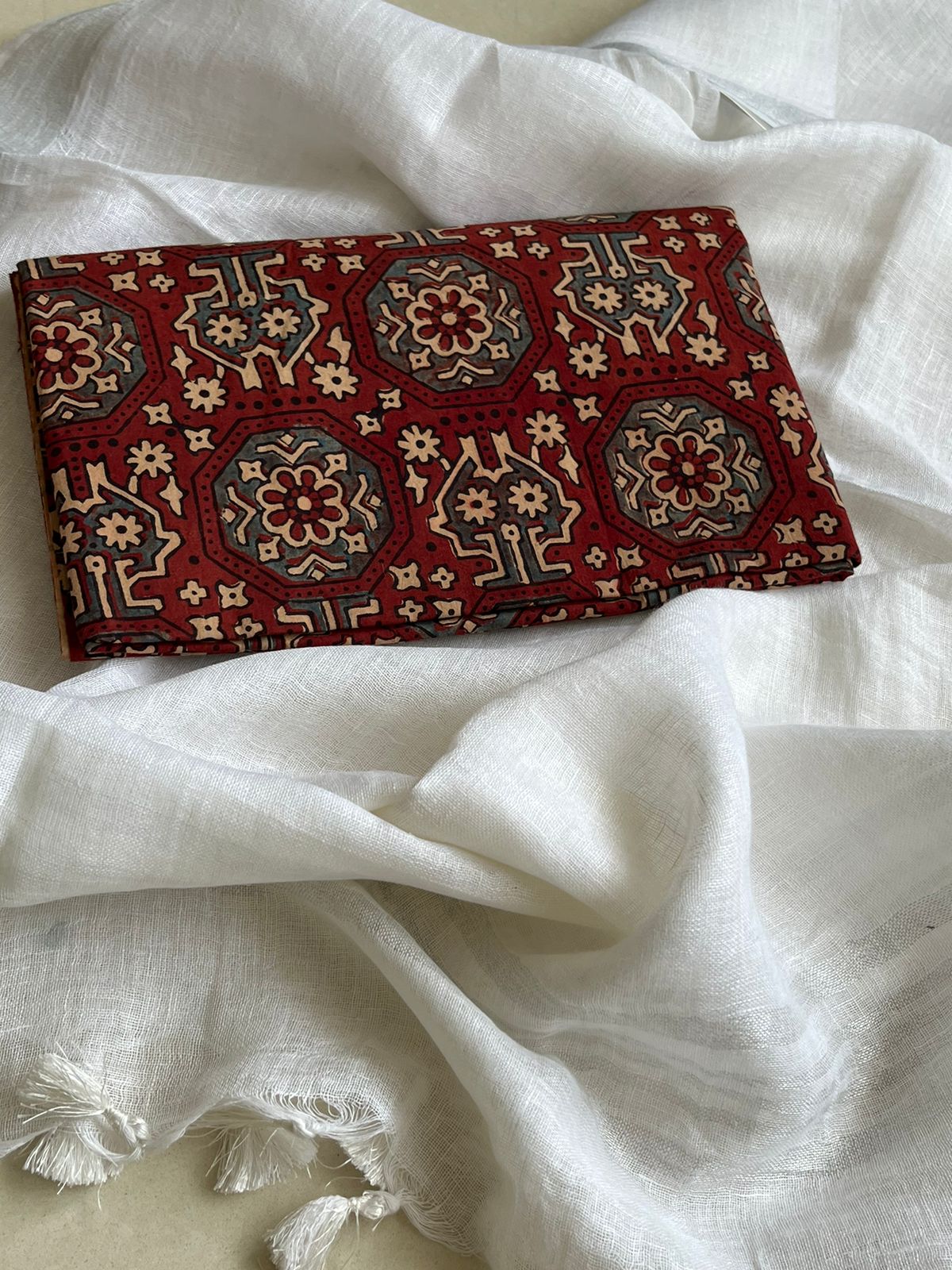 Pure Cotton Ajrakh Kurta and Linen Dupatta Sets