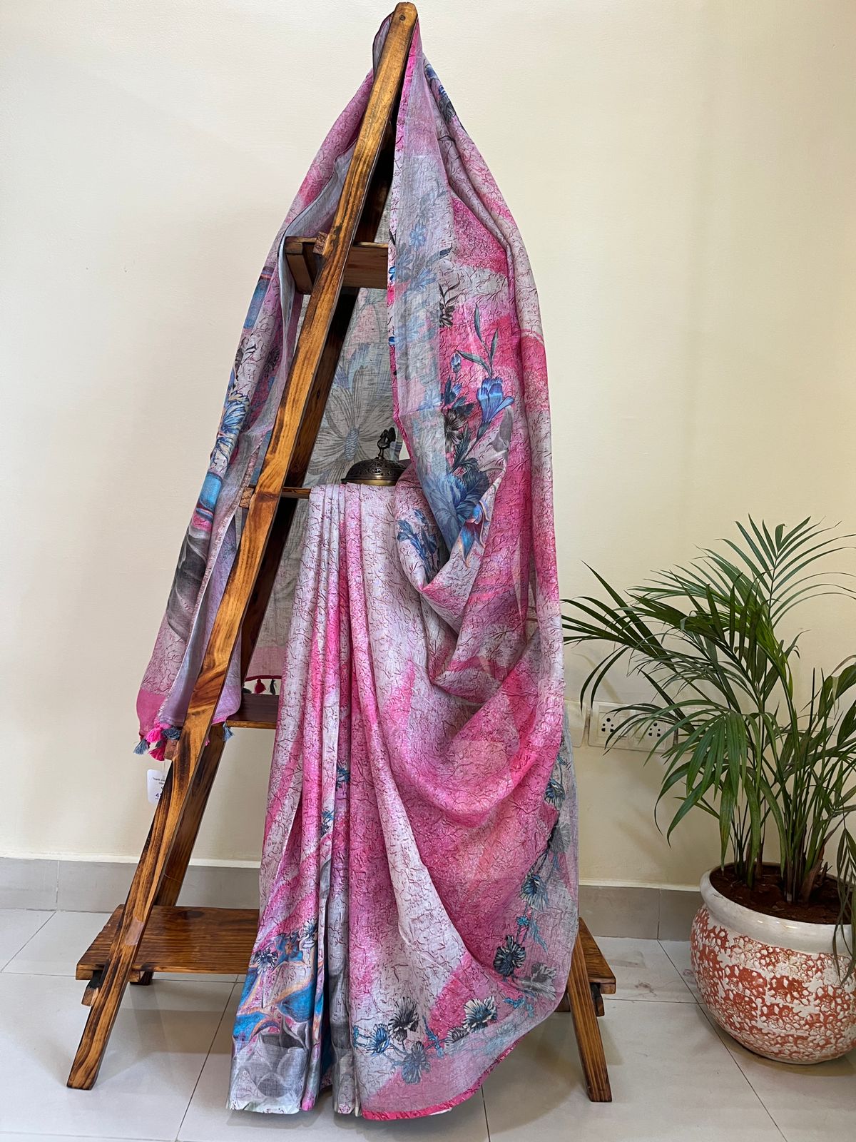Pure linen woven sarees - Pink