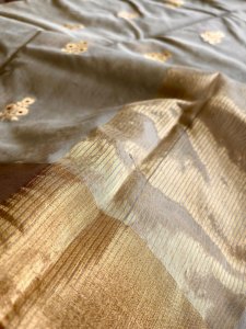 Pure Chanderi Silk Handwoven saree with buttis - Beige with Gold