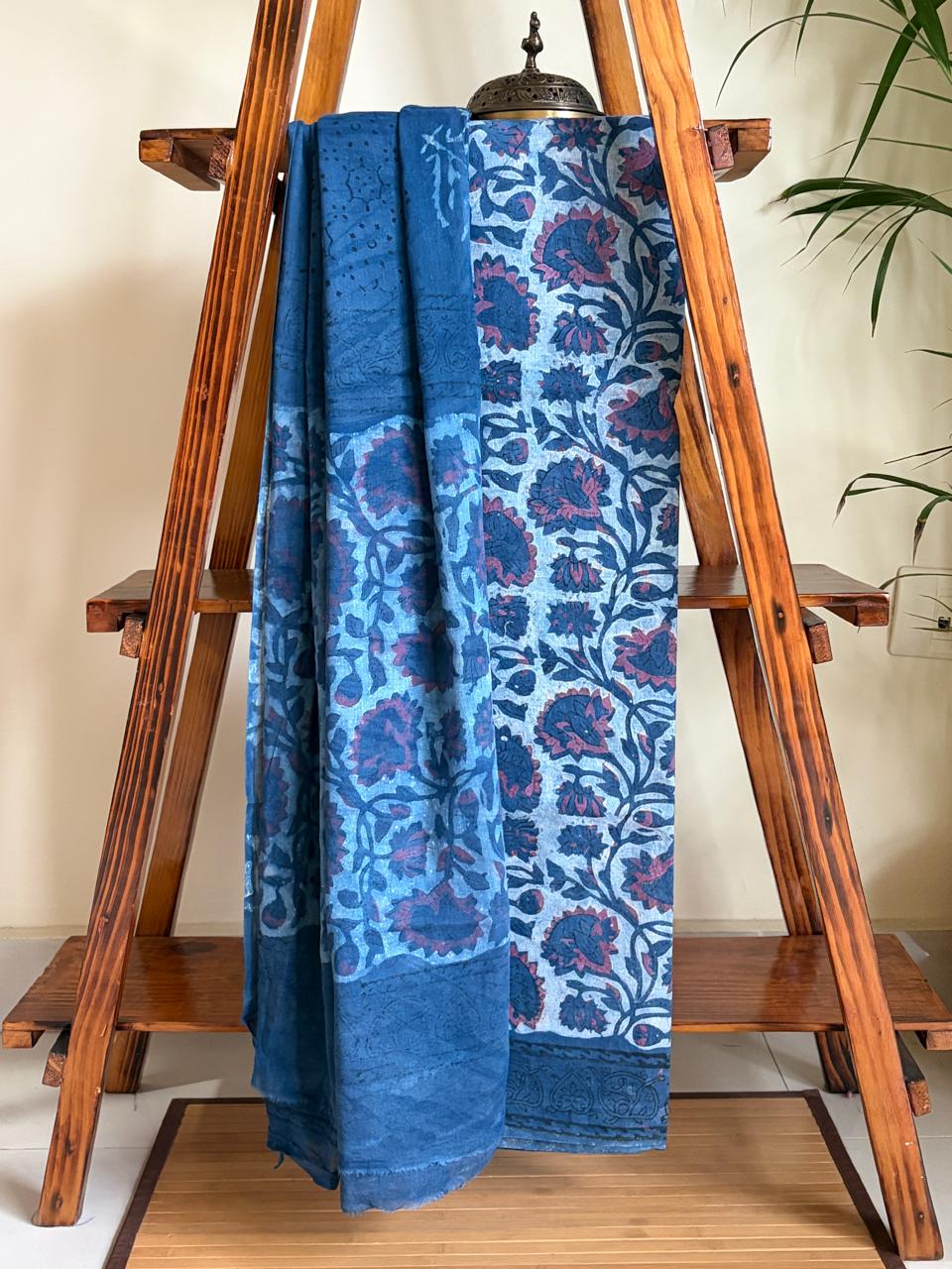 100 Pure Cotton Handblock Printed 3-Piece Suit Naturally Dyed with Pomegranate Peel