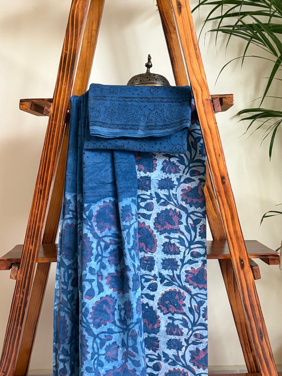 100 Pure Cotton Handblock Printed 3-Piece Suit Naturally Dyed with Pomegranate Peel