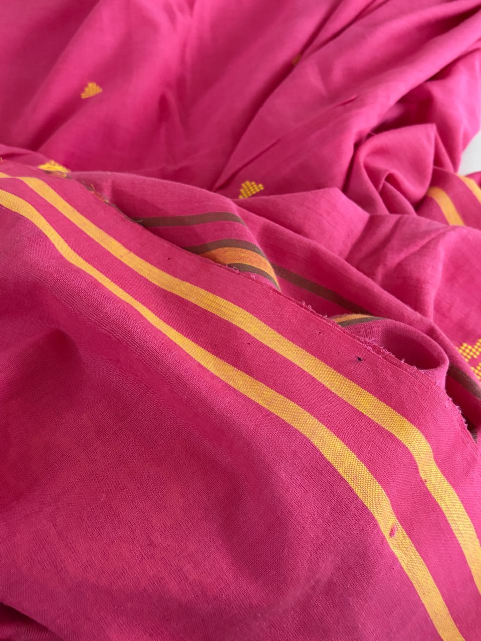 100 Pure Cotton Handloom Saree with woven buttis - Pink