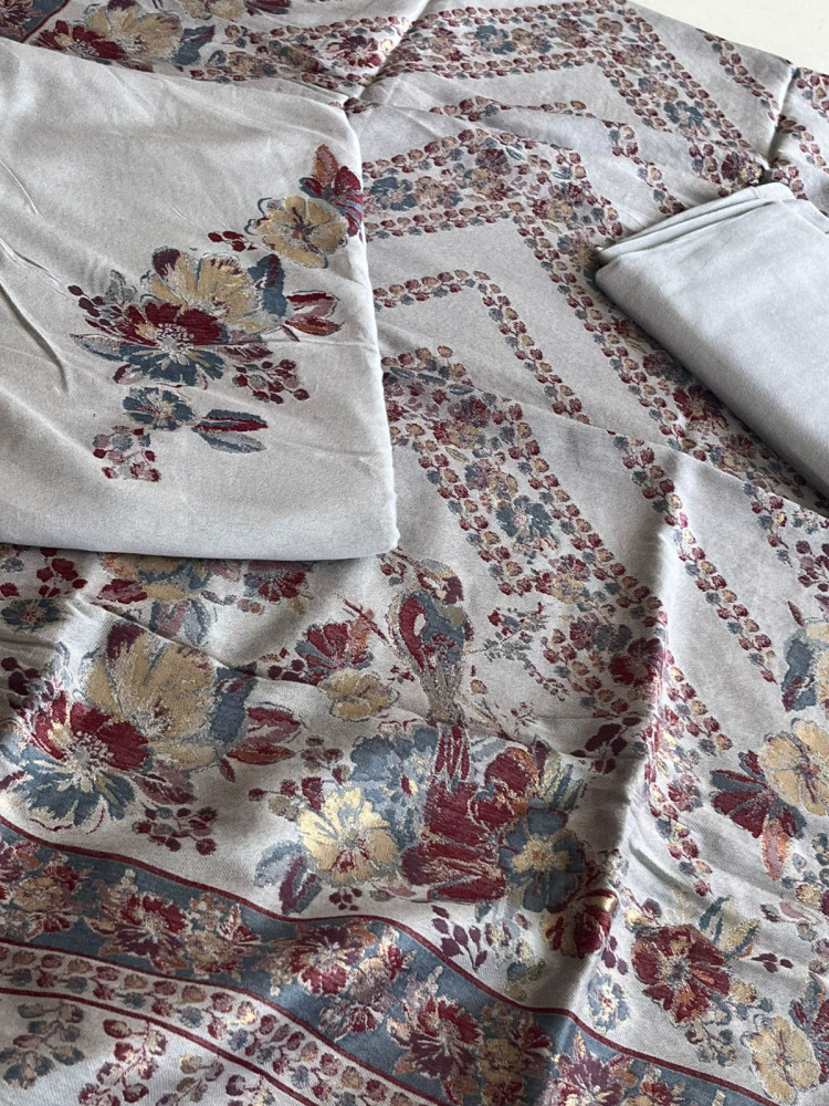 Image of 100% Pure Wool Kani Weave Suit with Zari Buttis - Ash