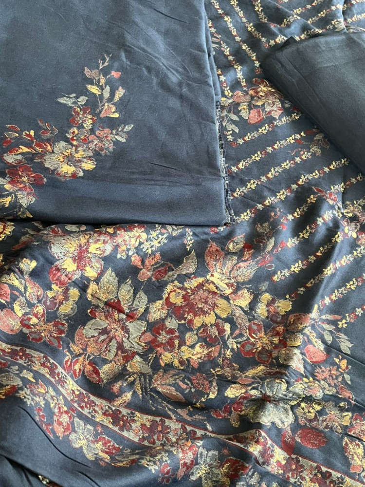 Image of 100% Pure Wool Kani Weave Suit with Zari Buttis - Blue