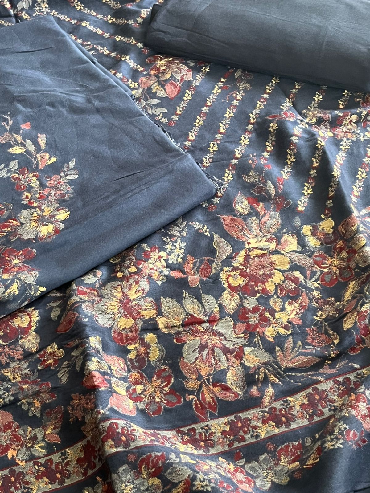 100 Pure Wool Kani Weave Suit with Zari Buttis - Blue