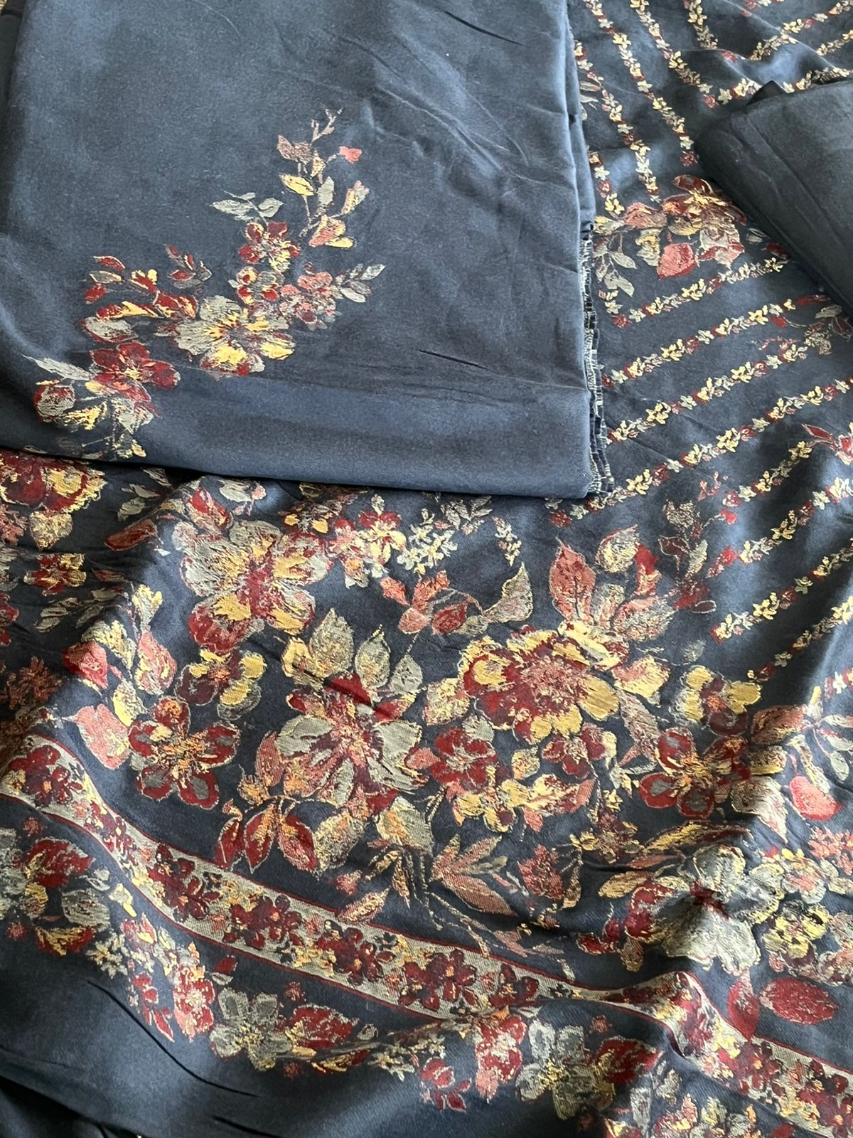 100 Pure Wool Kani Weave Suit with Zari Buttis - Blue