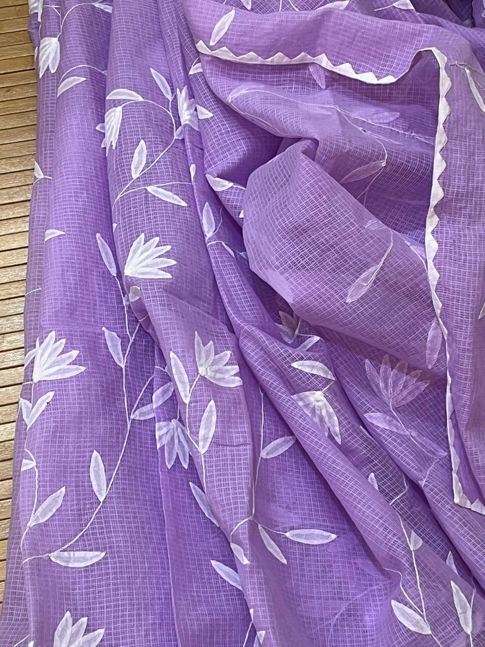 Pure Kota Cotton Phool Patti Saree - Lavendar with White